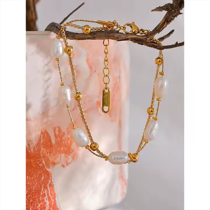 Pulseira Pérola Natural dupla - Dourado