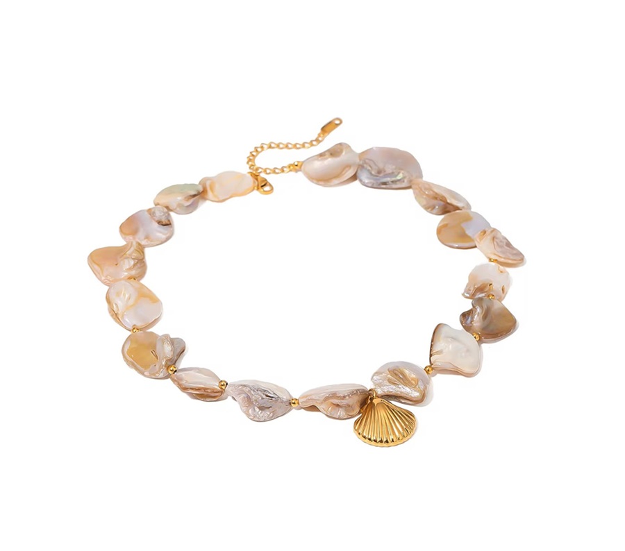 Colar chunky concha natural - Dourado