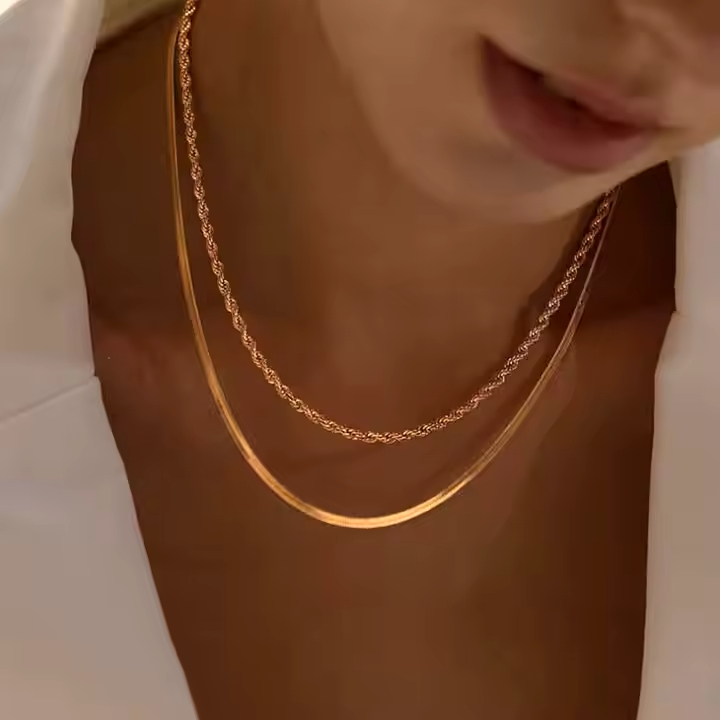 Colar Duplo Snake Chain - Dourado