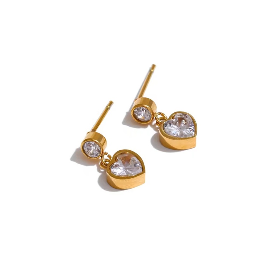 Brincos Coração Zirconia - Dourado