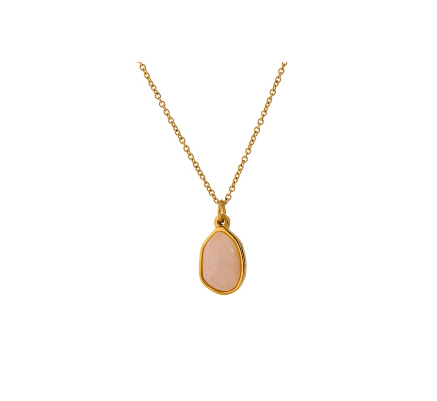 Colar Pingente pedra natural Quartzo Rosa - Dourado