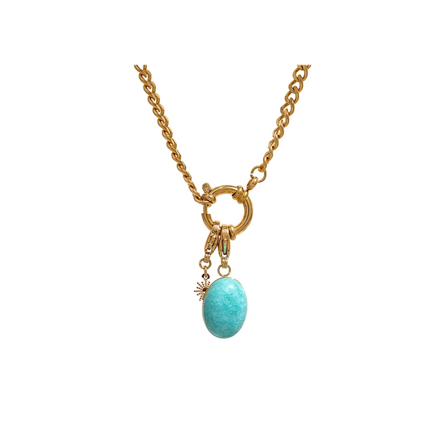 Colar Pingente pedra natural turquesa - Dourado