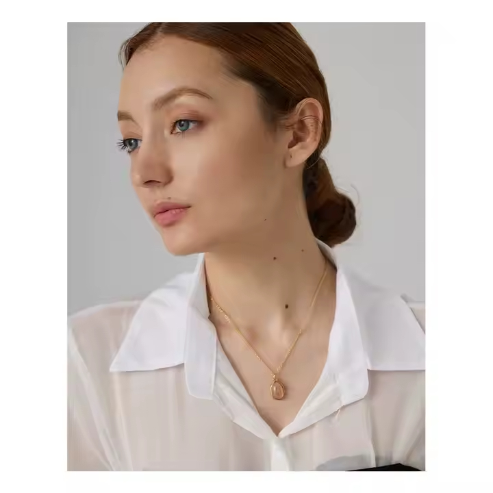 Colar Pingente pedra natural Quartzo Rosa - Dourado