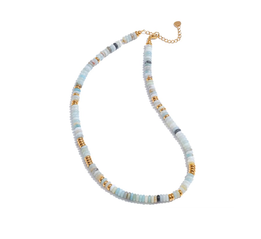 Colar Pedras naturais Amazonita - Dourado