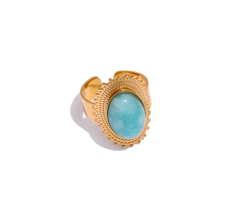 Anel Ajustável com pedra azul natural - Dourado
