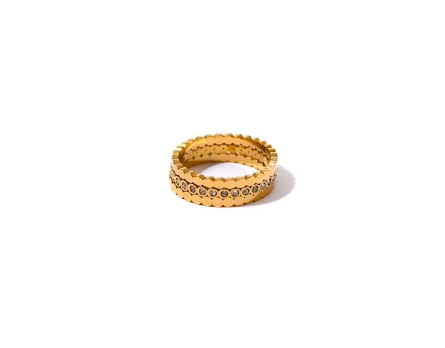 Anel Zirconia Conjunto 3 unidades - Dourado