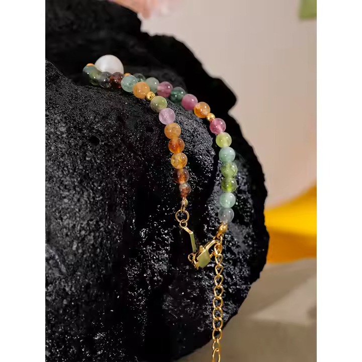 Pulseira Turmalinas com Pérola Natural - Dourado