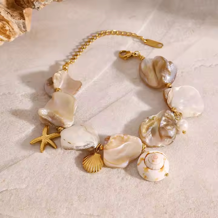 Pulseira chunky concha natural - Dourado