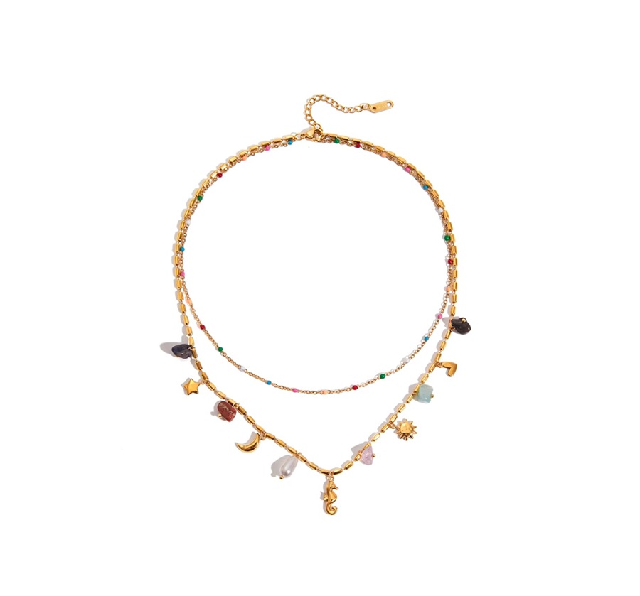 Colar  Fun corrente dupla, multiplos pingentes - Dourado