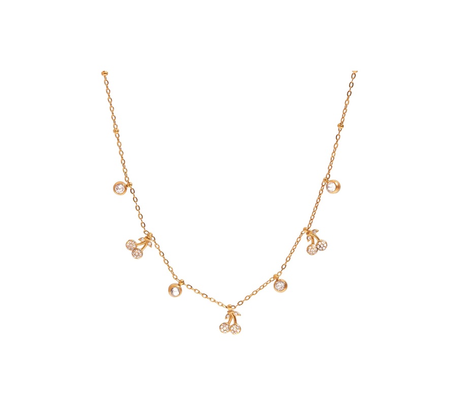 Colar Pingentes cereja zirconia - Dourado