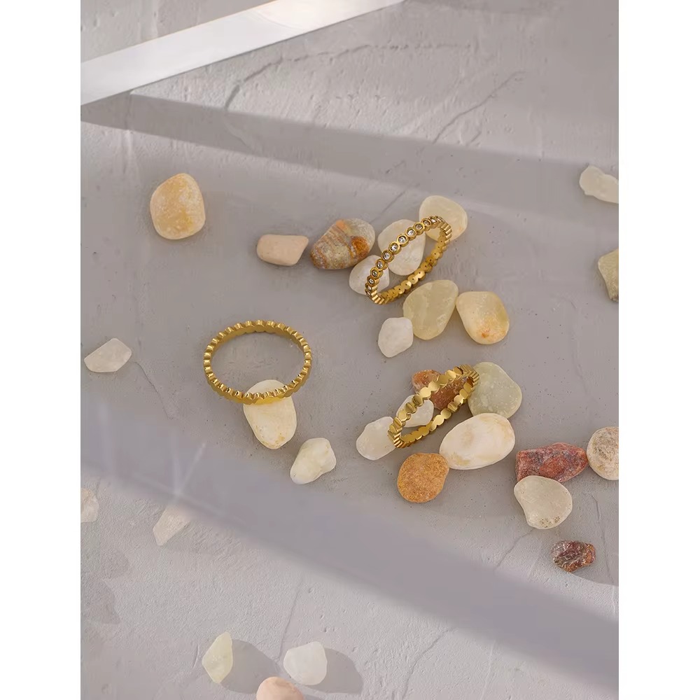 Anel Zirconia Conjunto 3 unidades - Dourado