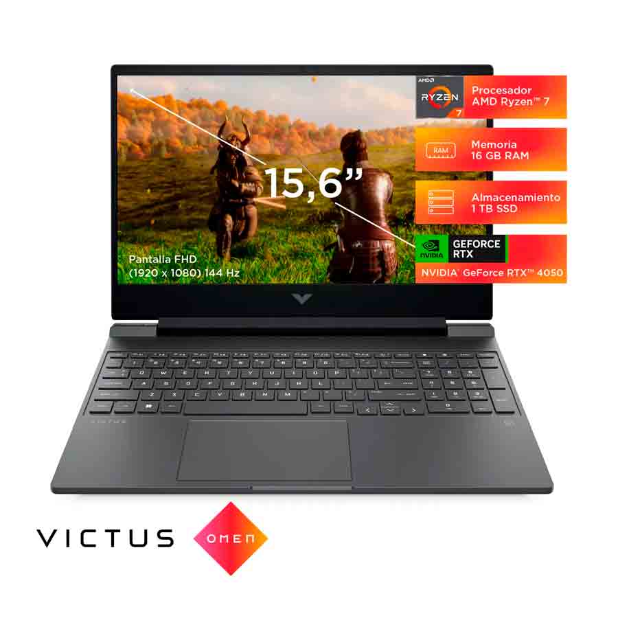 NOTEBOOK HP VICTUS AMD R7-8845HS 3.8GHZ-16GB-1TB SSD-TG RTX 4050 6GB-MICA SILVER-15.6"FHD-FREEDOS