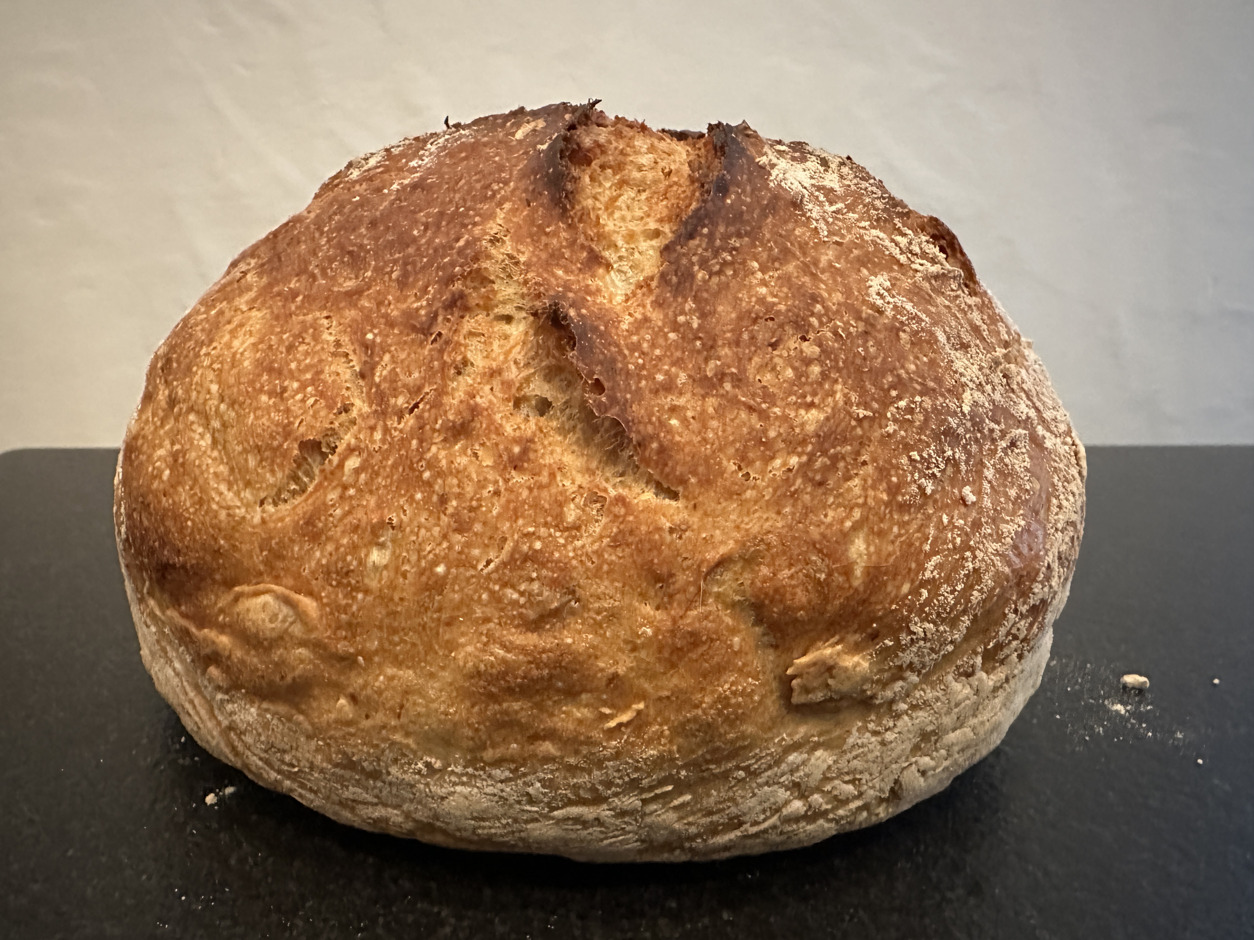 Artisan rustic boule with organic white flour and organic 3 malts flour