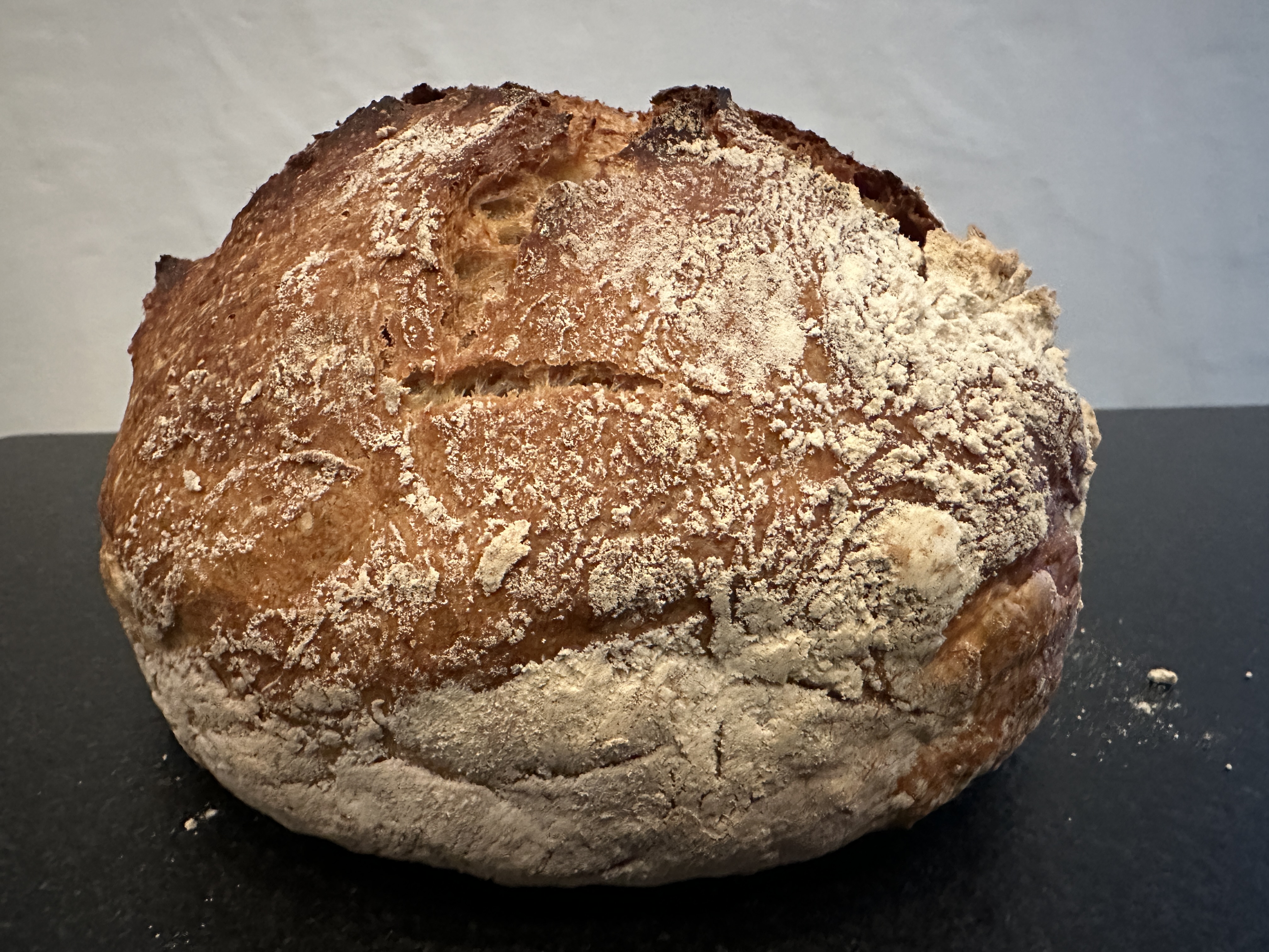 Artisan rustic boule with organic white flour and organic 3 malts flour