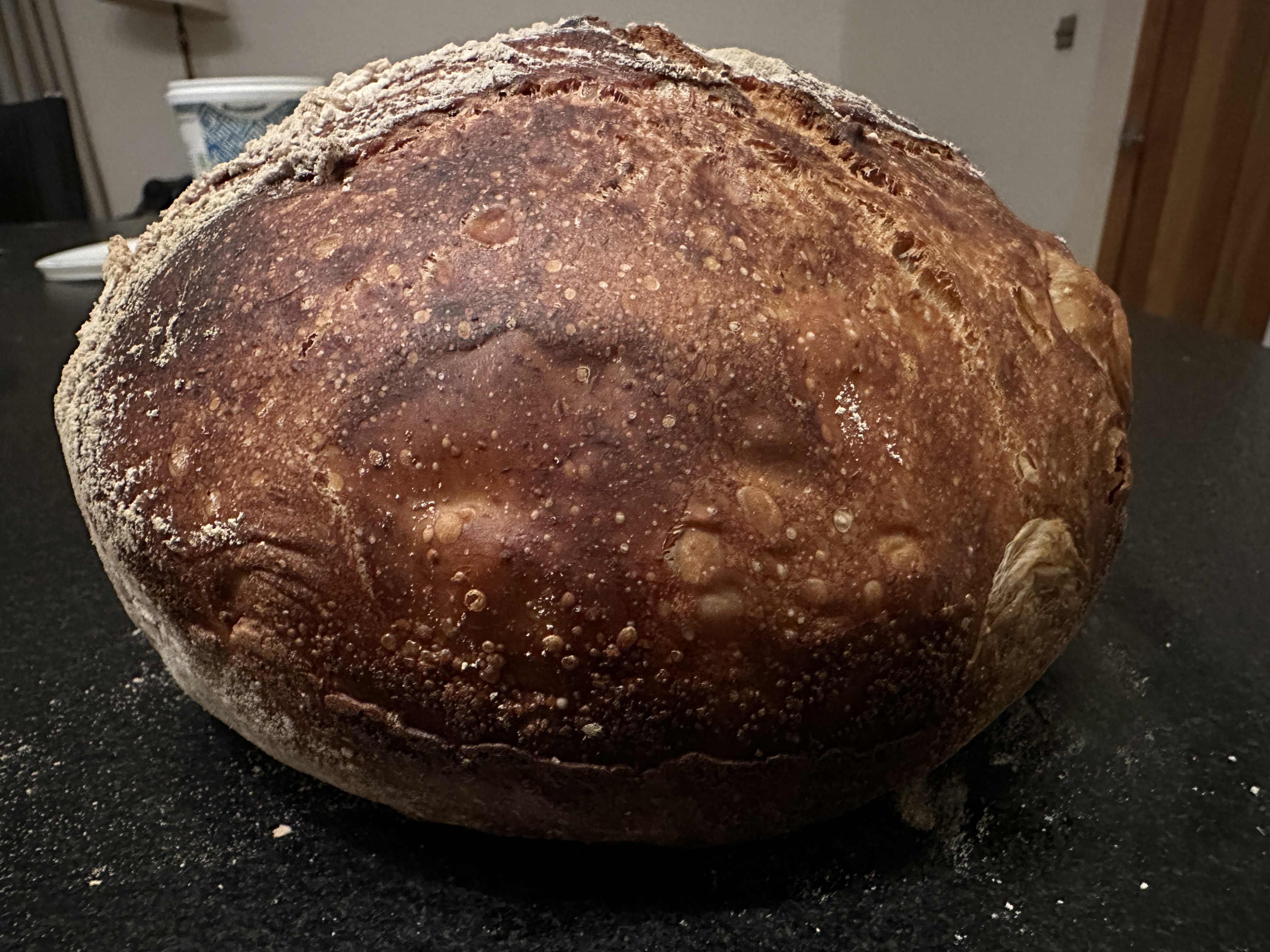 Rustic artisan rye boule with extended fermentation and high hydration