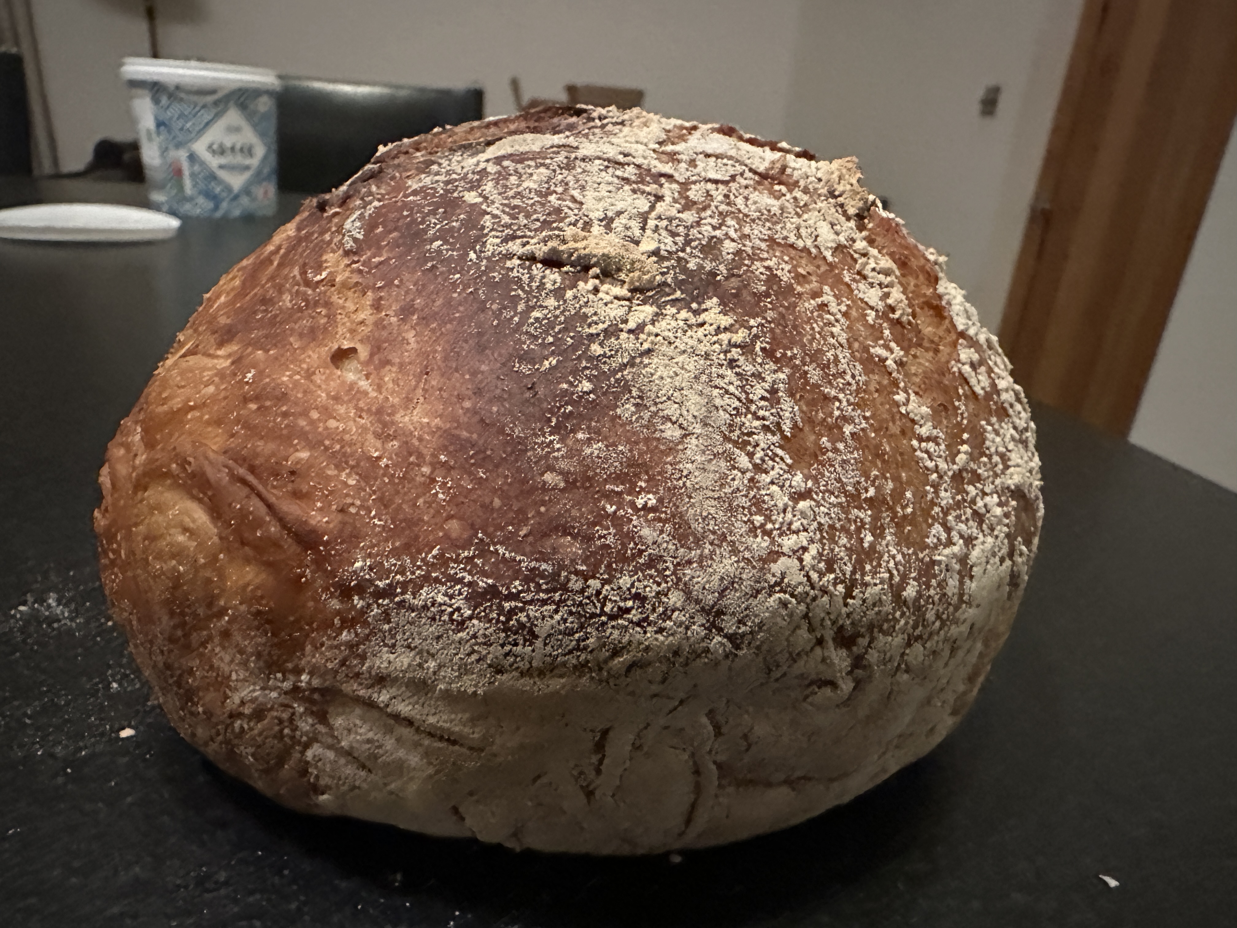 Rustic artisan rye boule with extended fermentation and high hydration