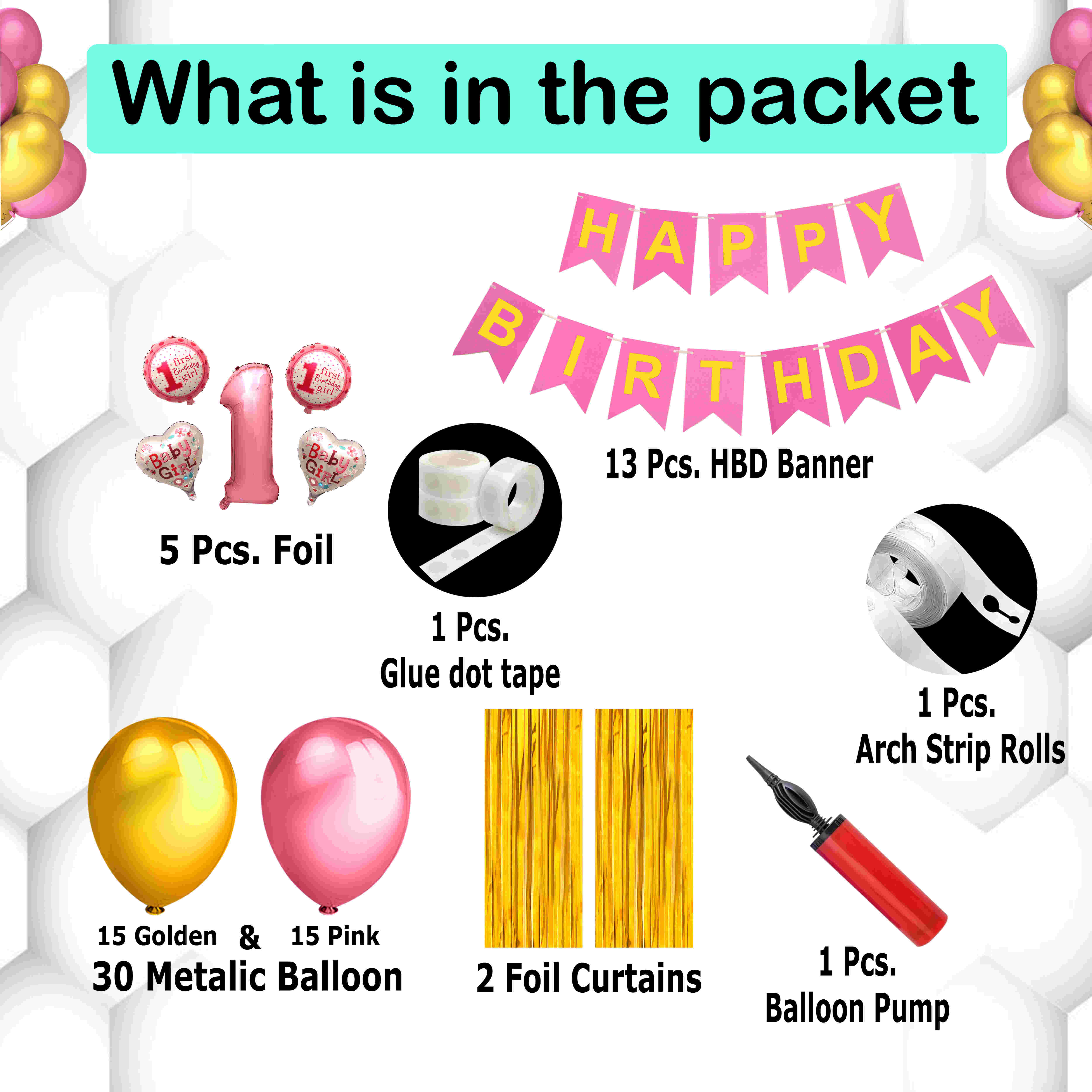 1ST BIRTHDAY GIRL DECORATION COMBO KIT