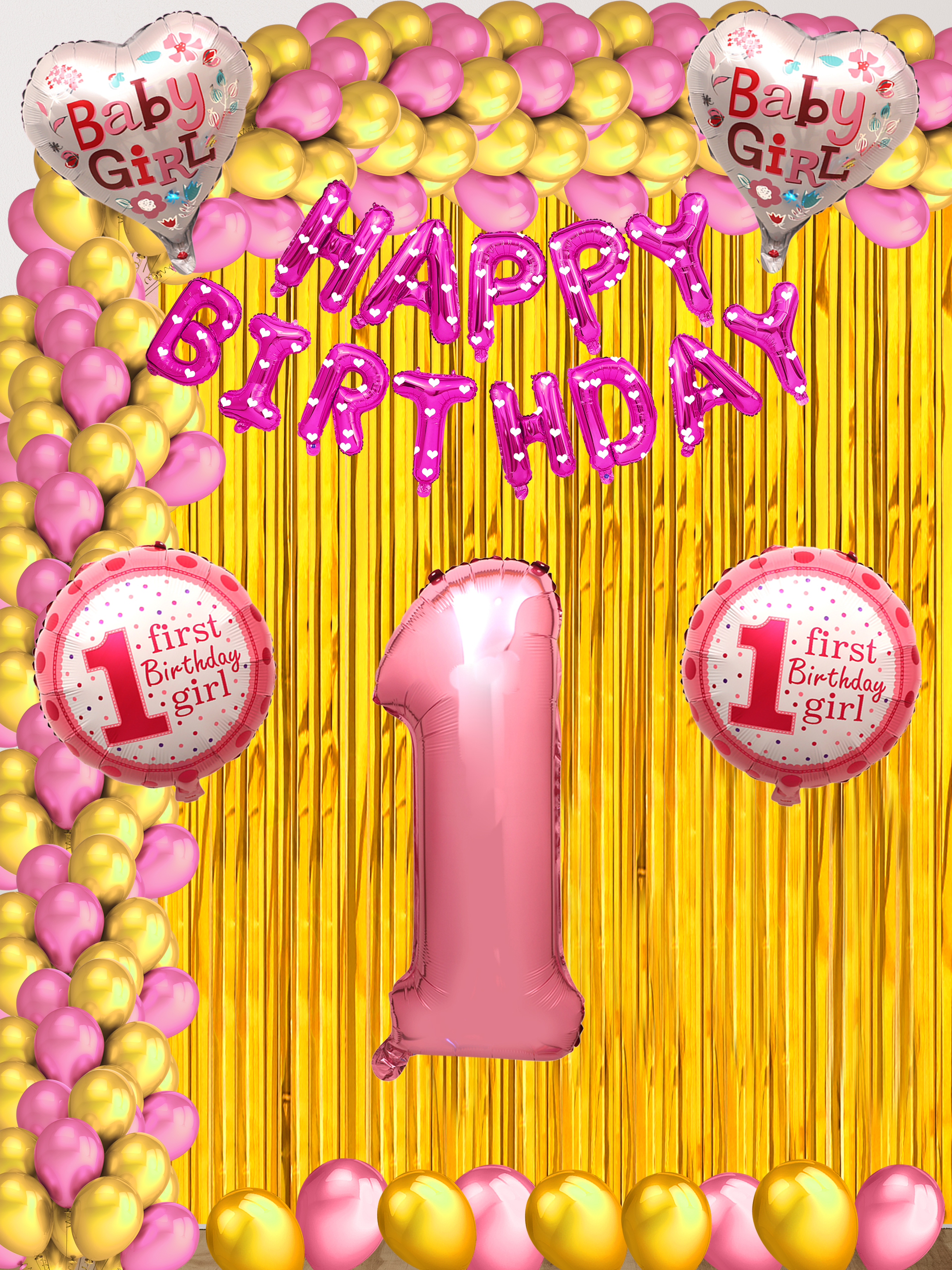 Baby Girl First Birthday Decoration Set