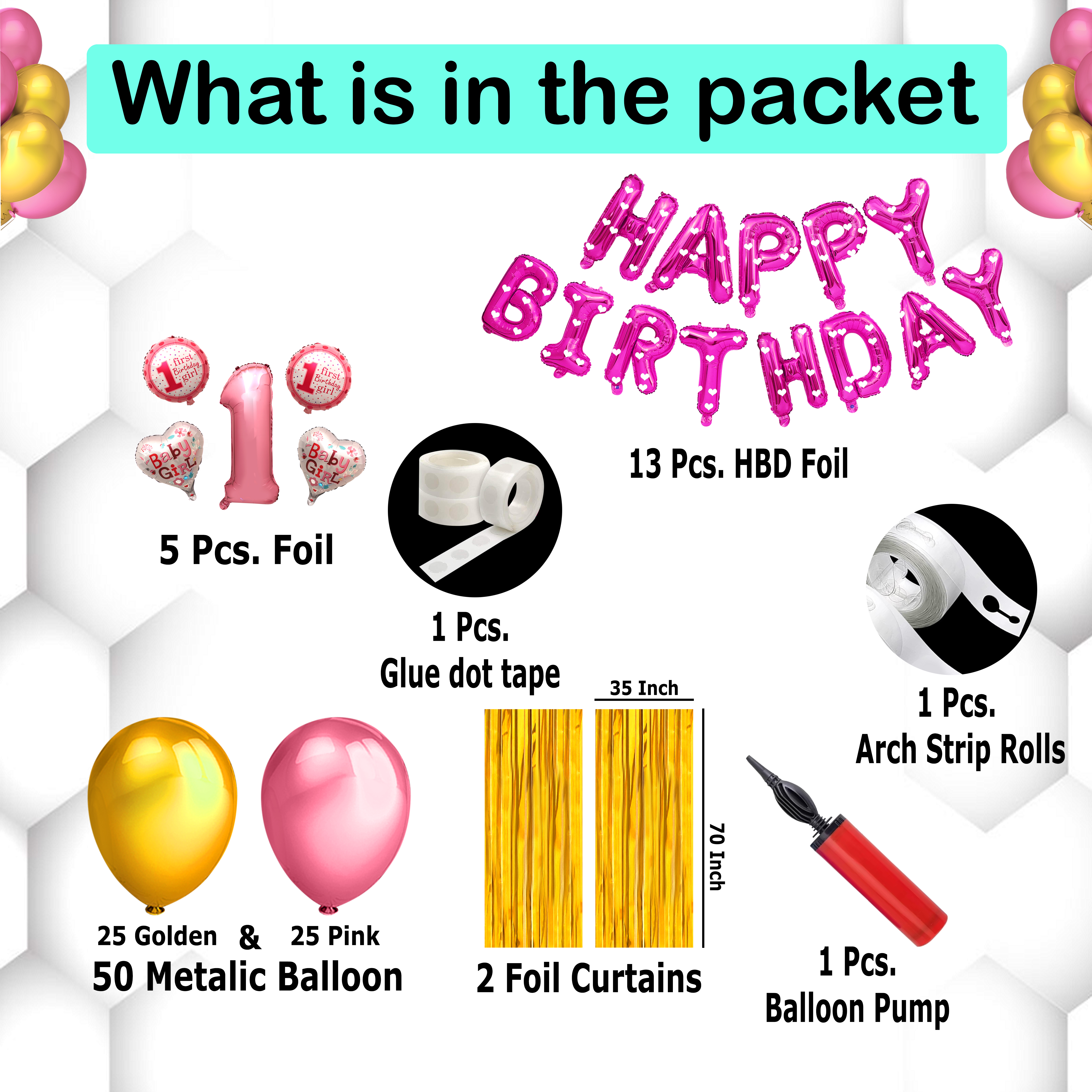 Baby Girl First Birthday Decoration Set