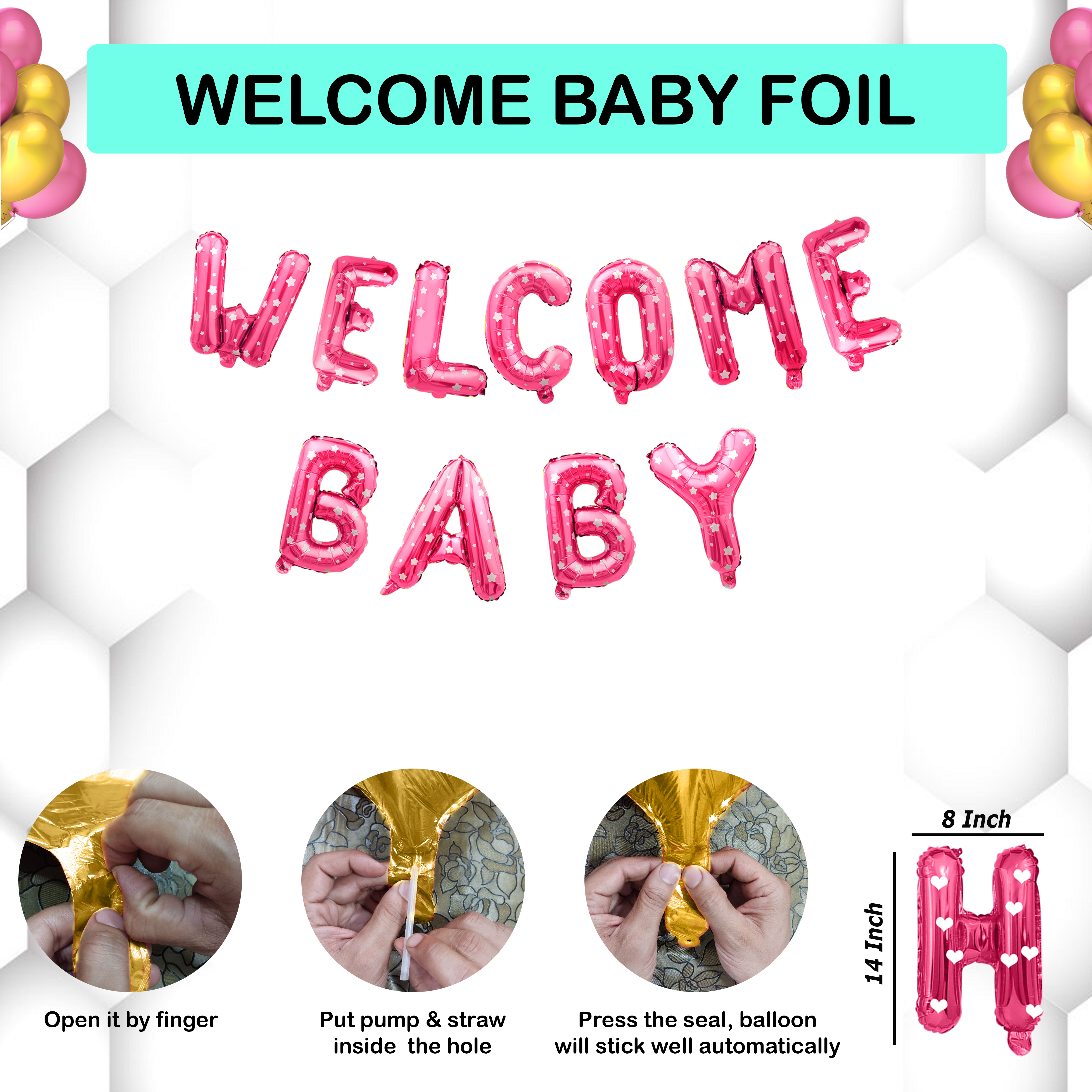 Welcome Baby Girl Foil Balloon Decoration Kit