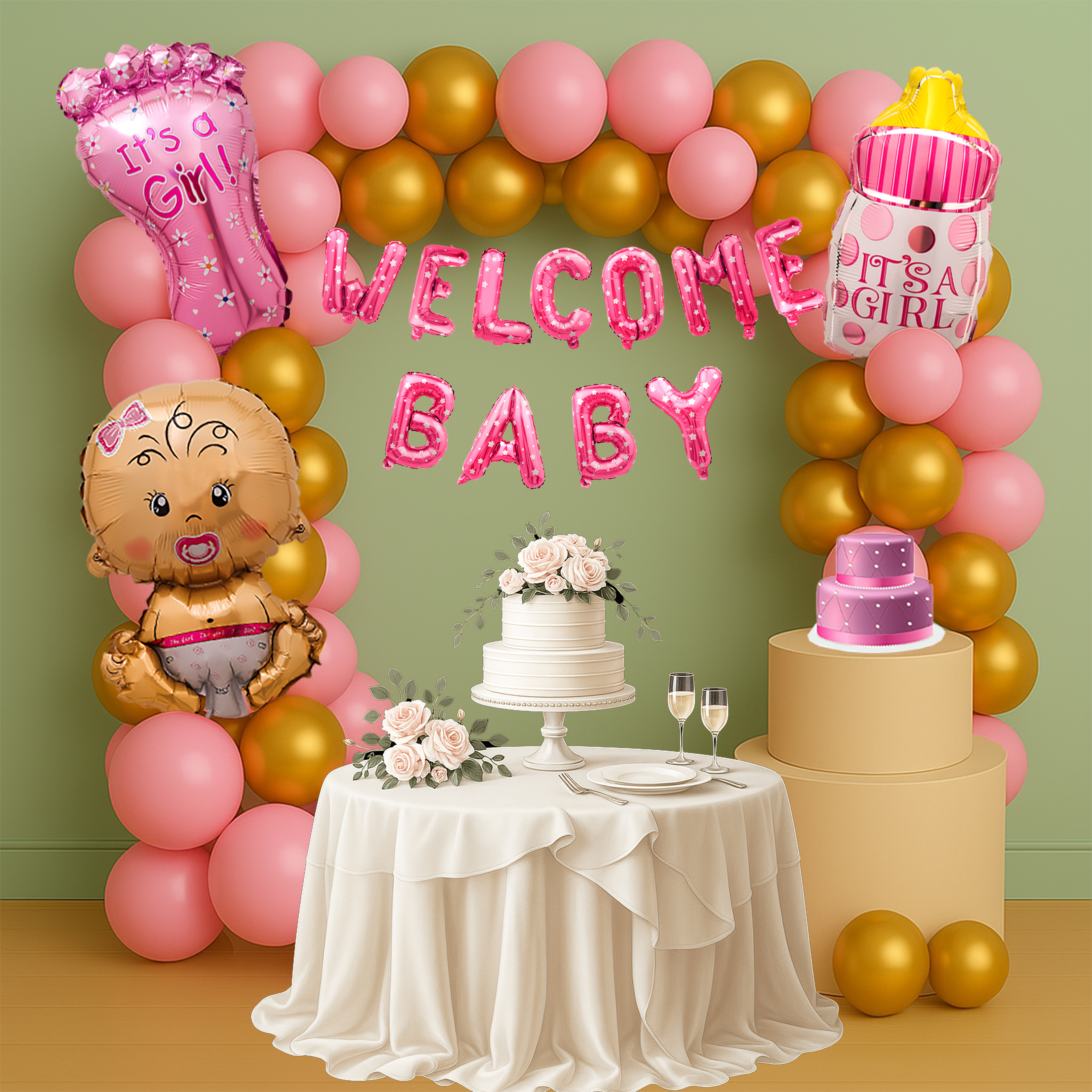 Welcome Baby Girl Foil Balloon Decoration Kit