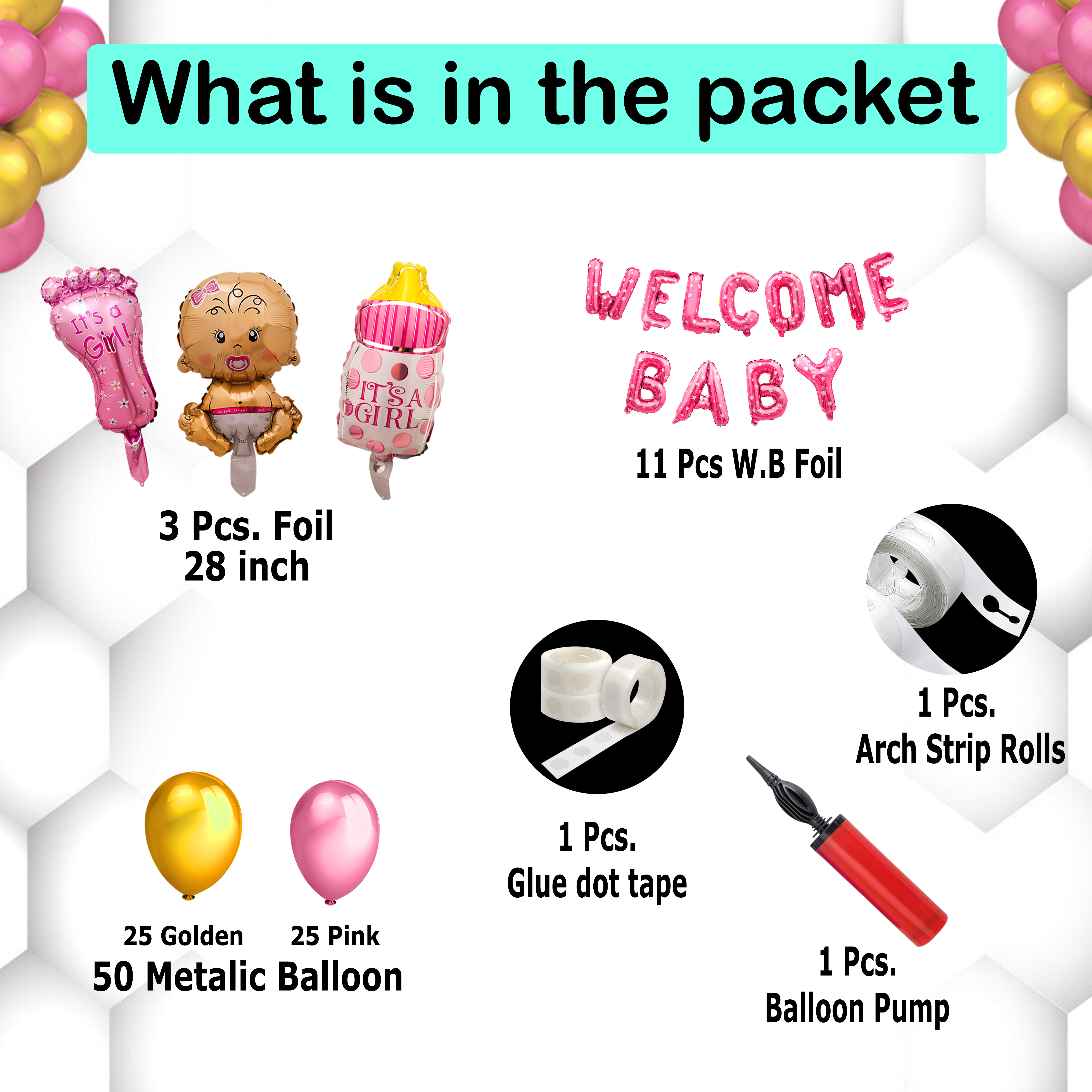 Welcome Baby Girl Foil Balloon Decoration Kit