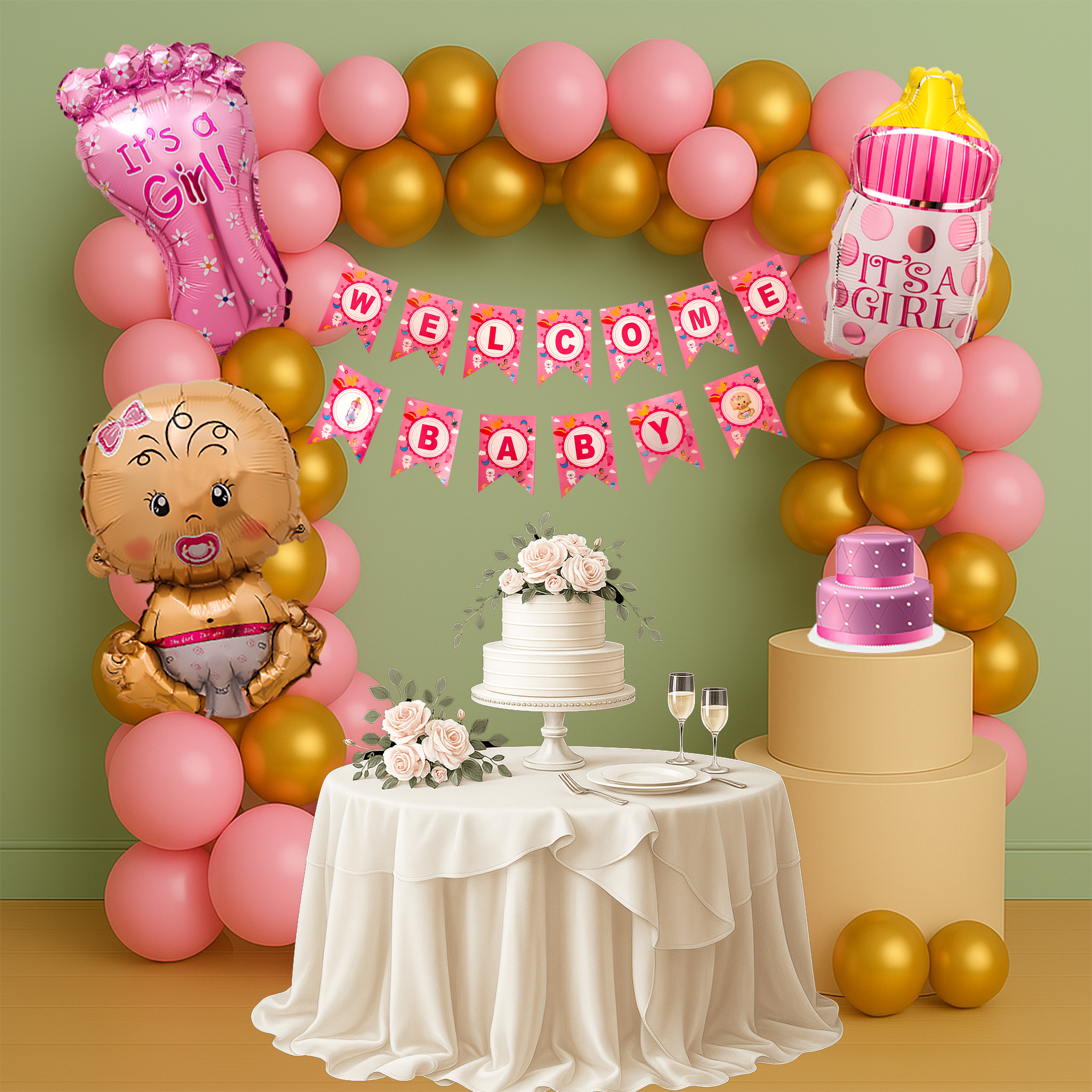 Welcome Baby Girl Banner Decoration Kit