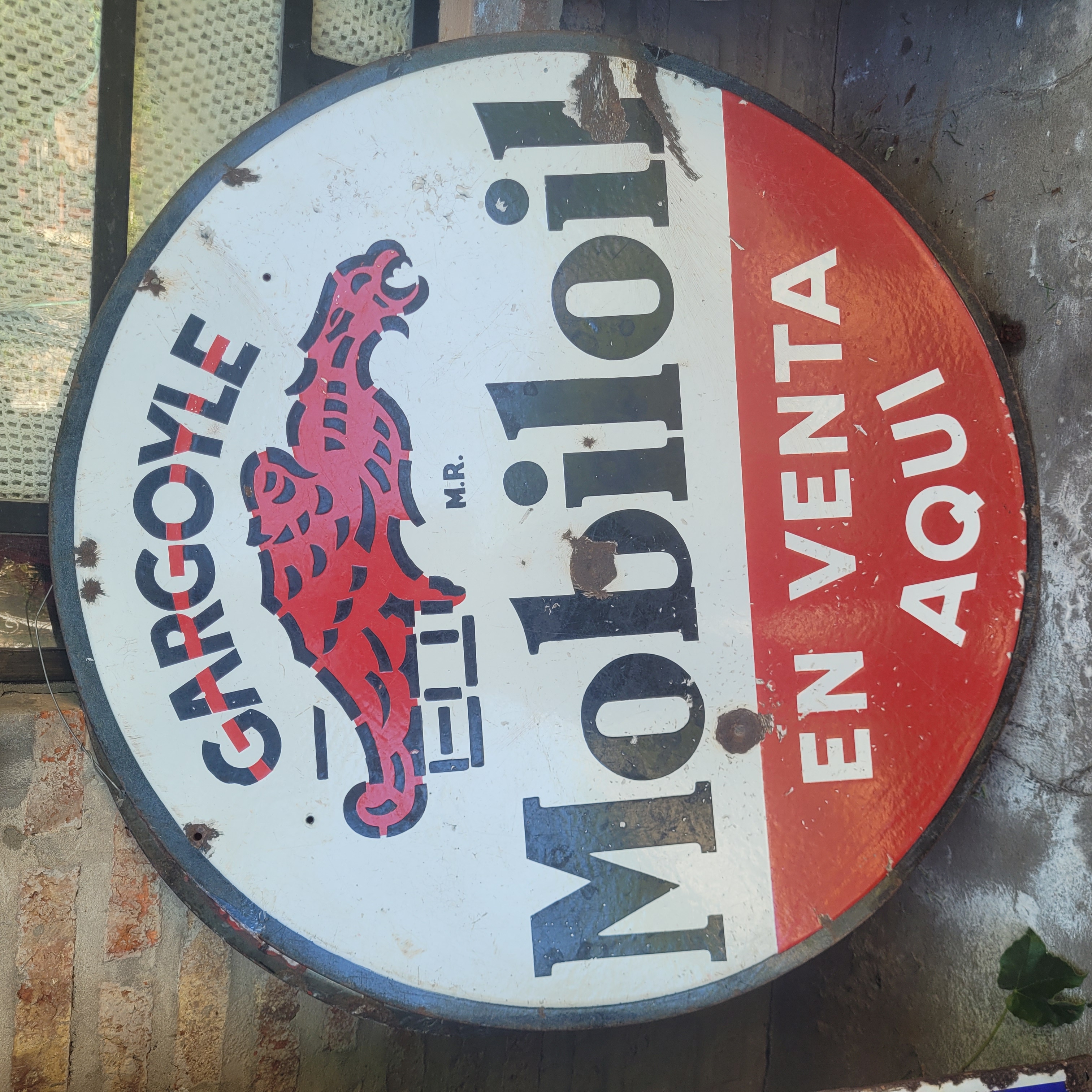 Old Original Enamel Porcelain Mobiloil Sign