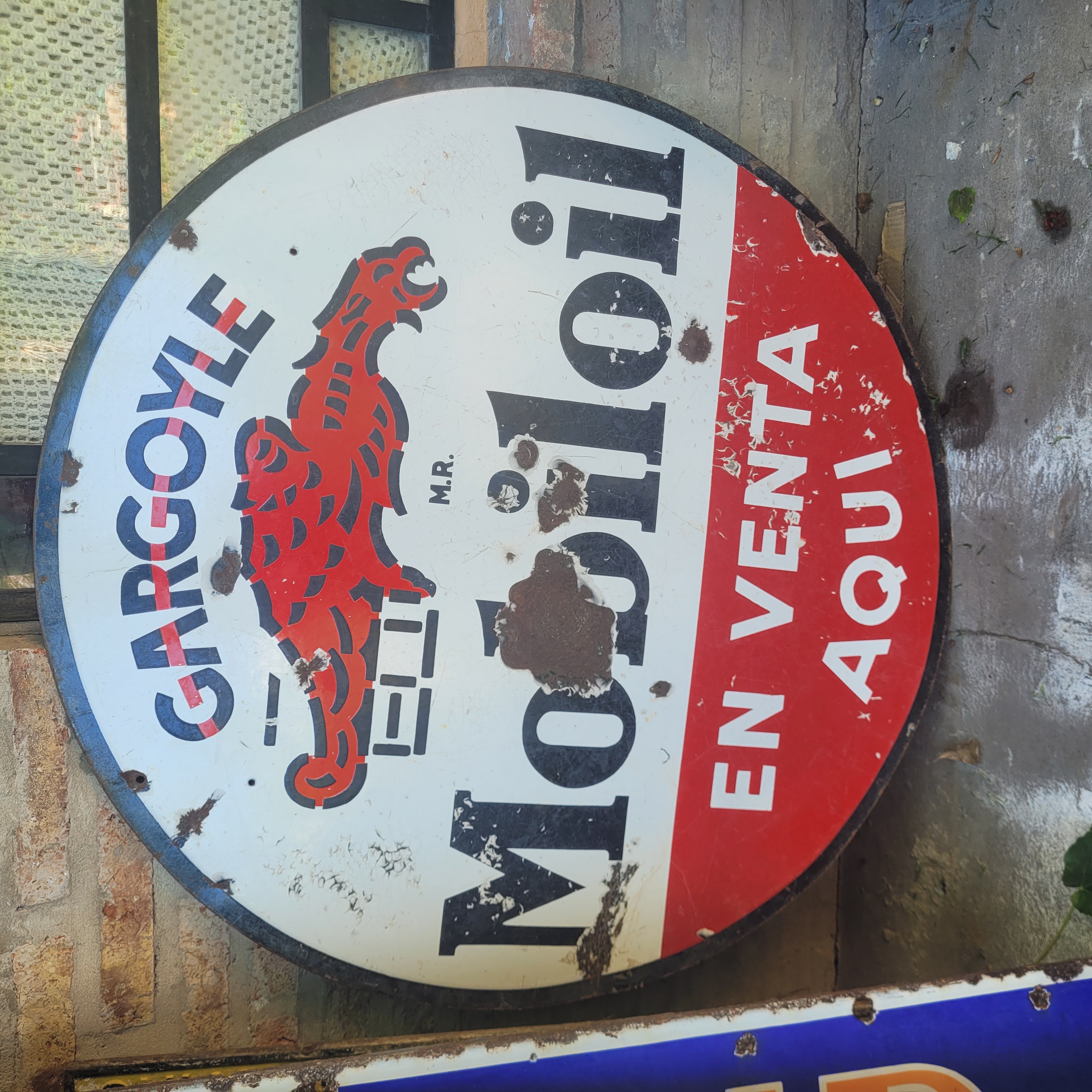 Old Original Enamel Porcelain Mobiloil Sign