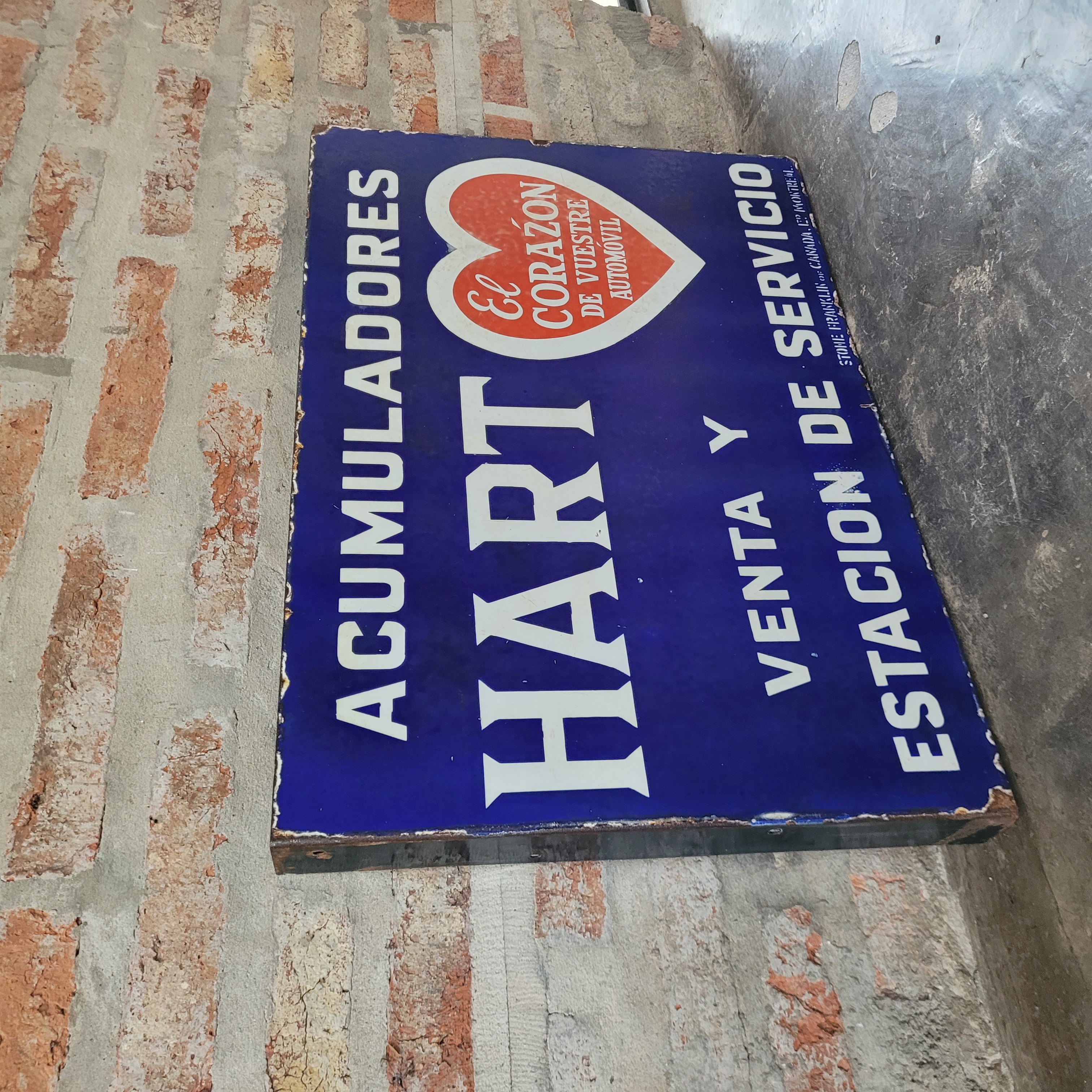 Old Original Enamel Porcelain Hart Sign Double Sided