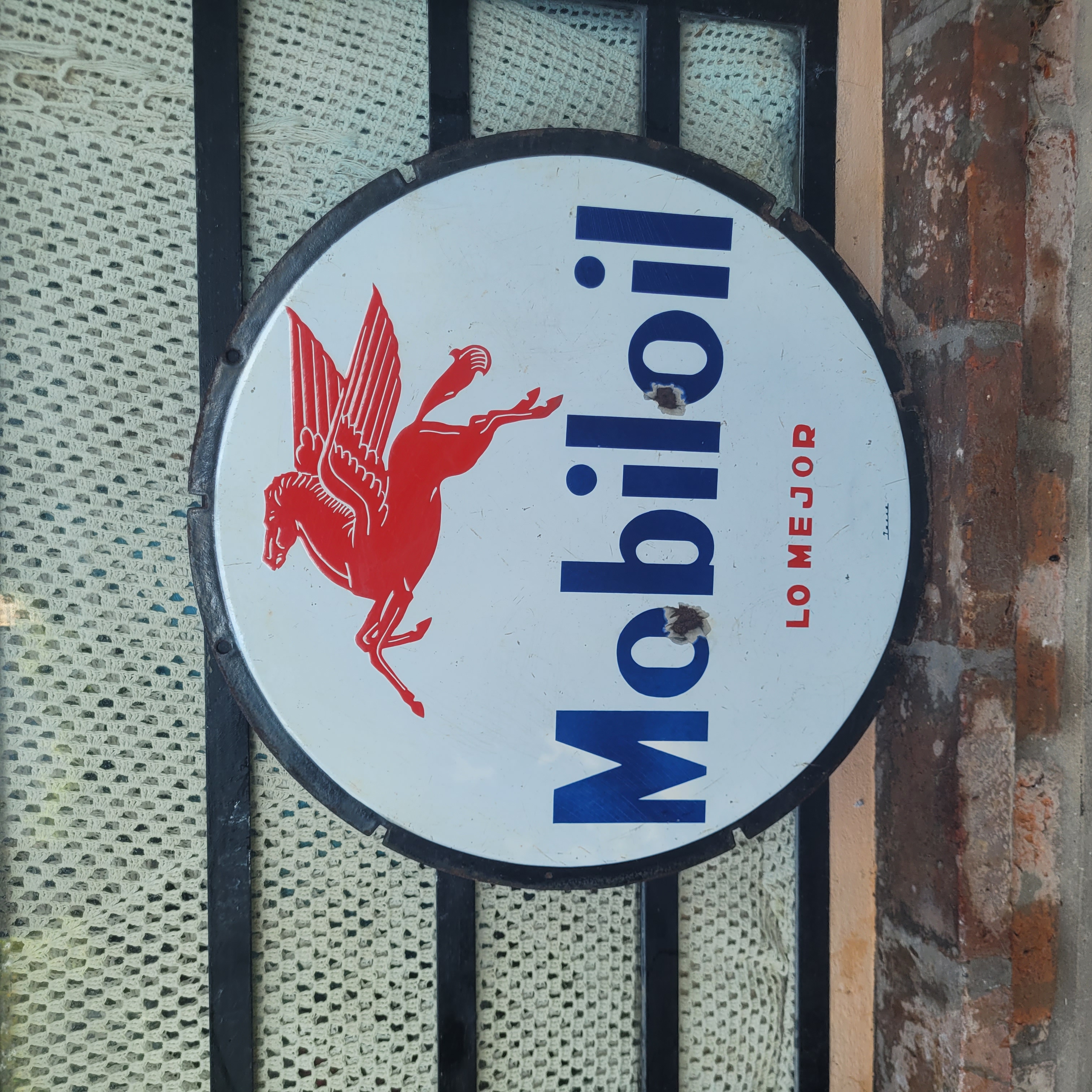 Old Original Enamel Porcelain Mobiloil PEGASUS Sign