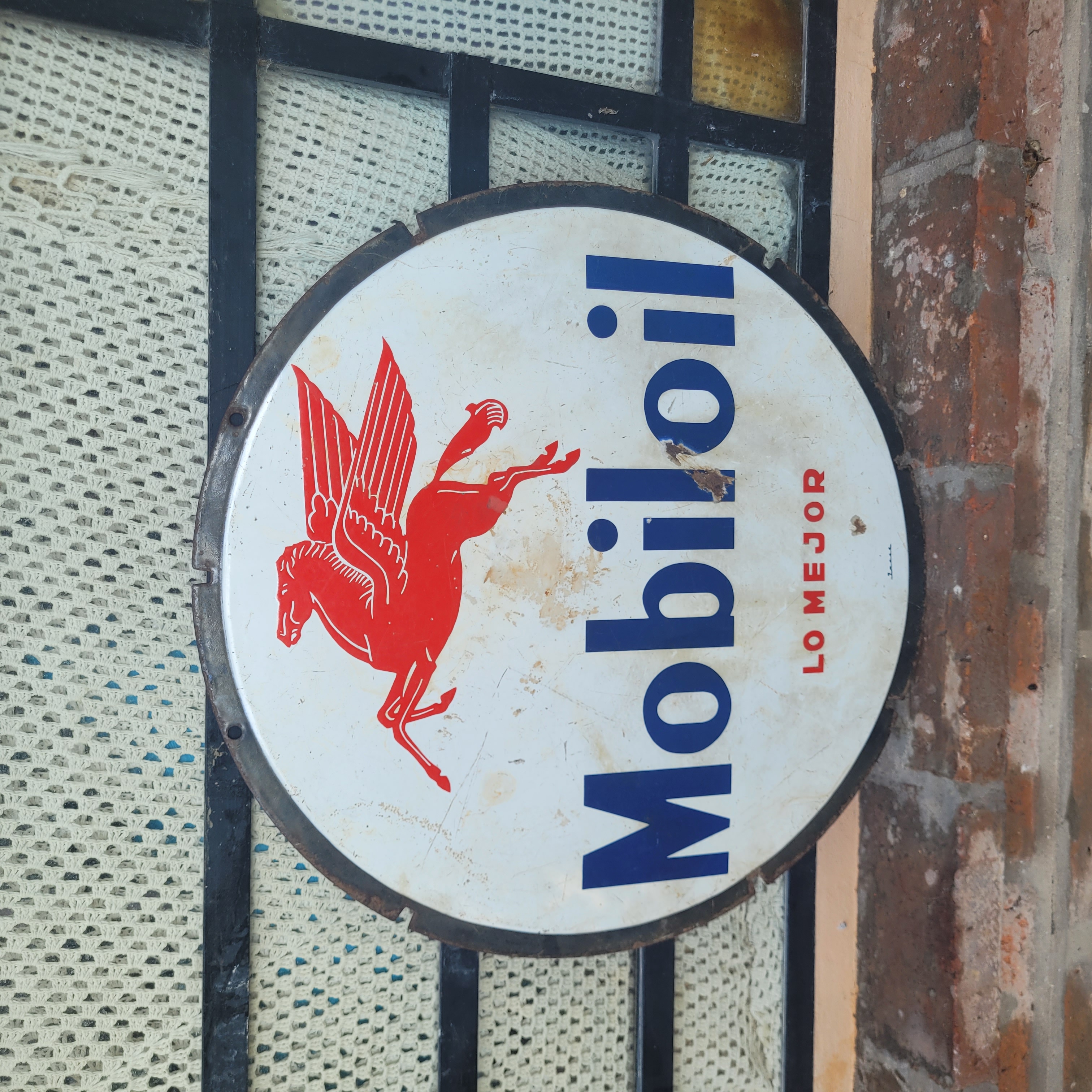 Old Original Enamel Porcelain Mobiloil PEGASUS Sign 