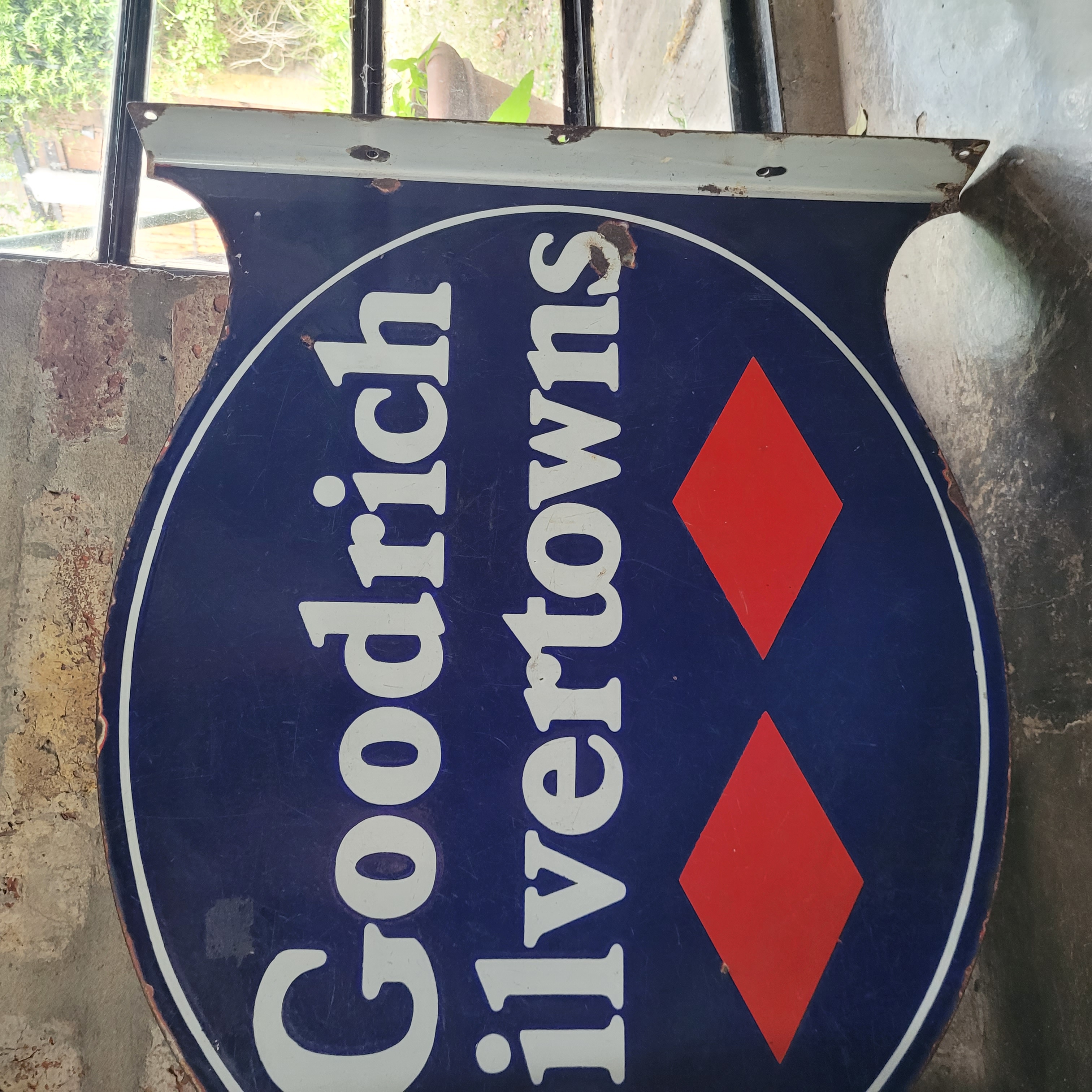 Old Enamel Porcelain Goodrich Silvertowns Sign
