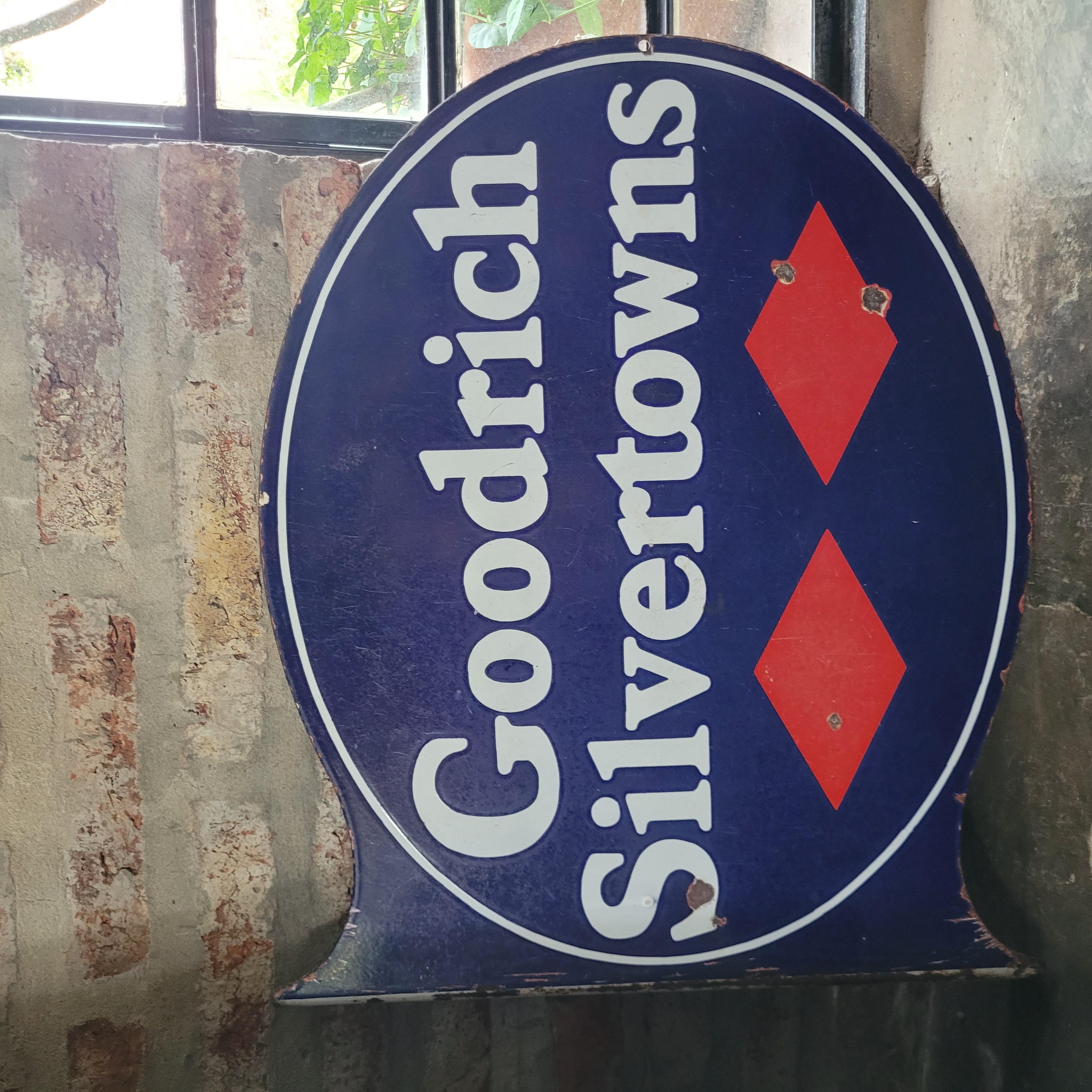 Old Enamel Porcelain Goodrich Silvertowns Sign