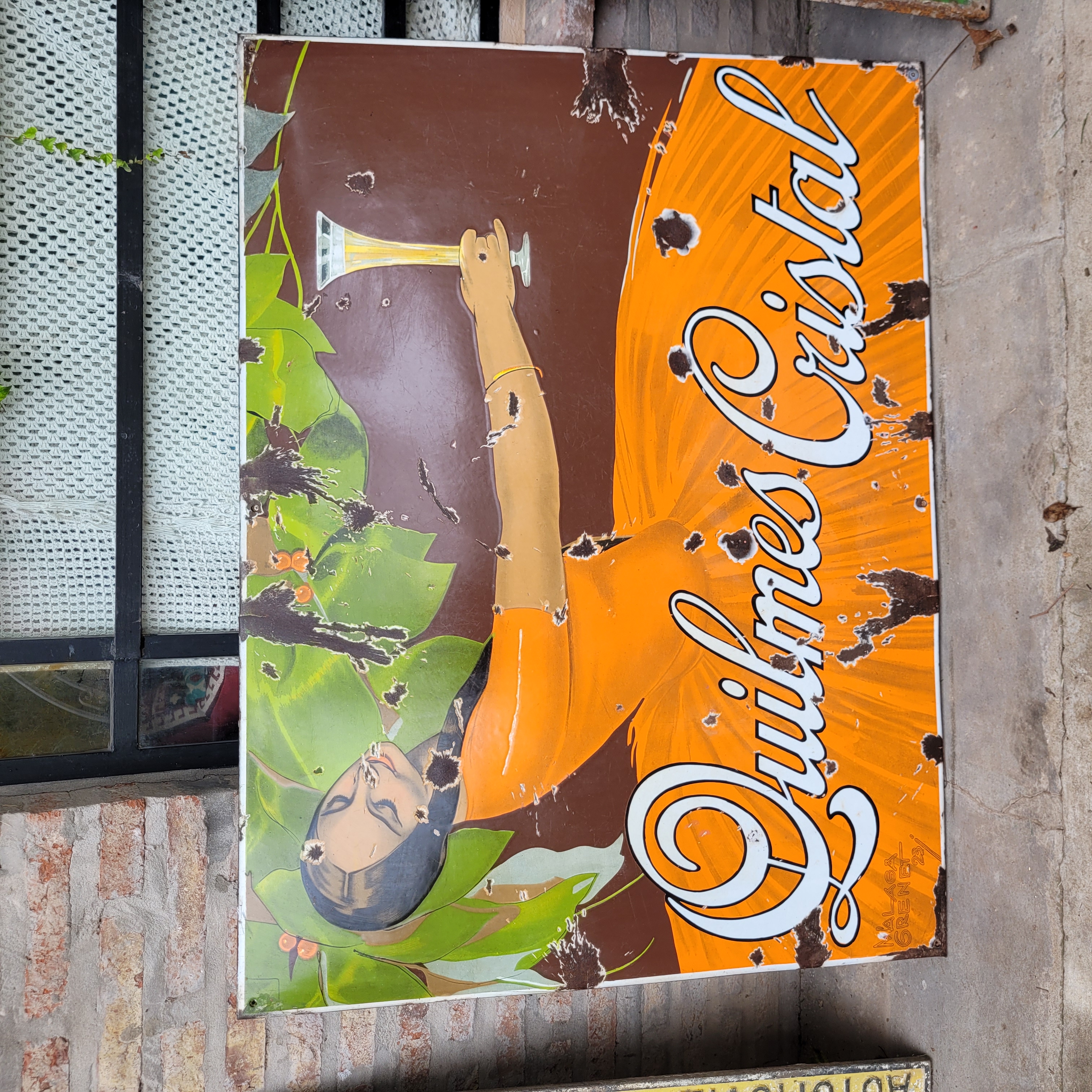 Original Enamel Porcelain QUILMES CRISTAL Sign