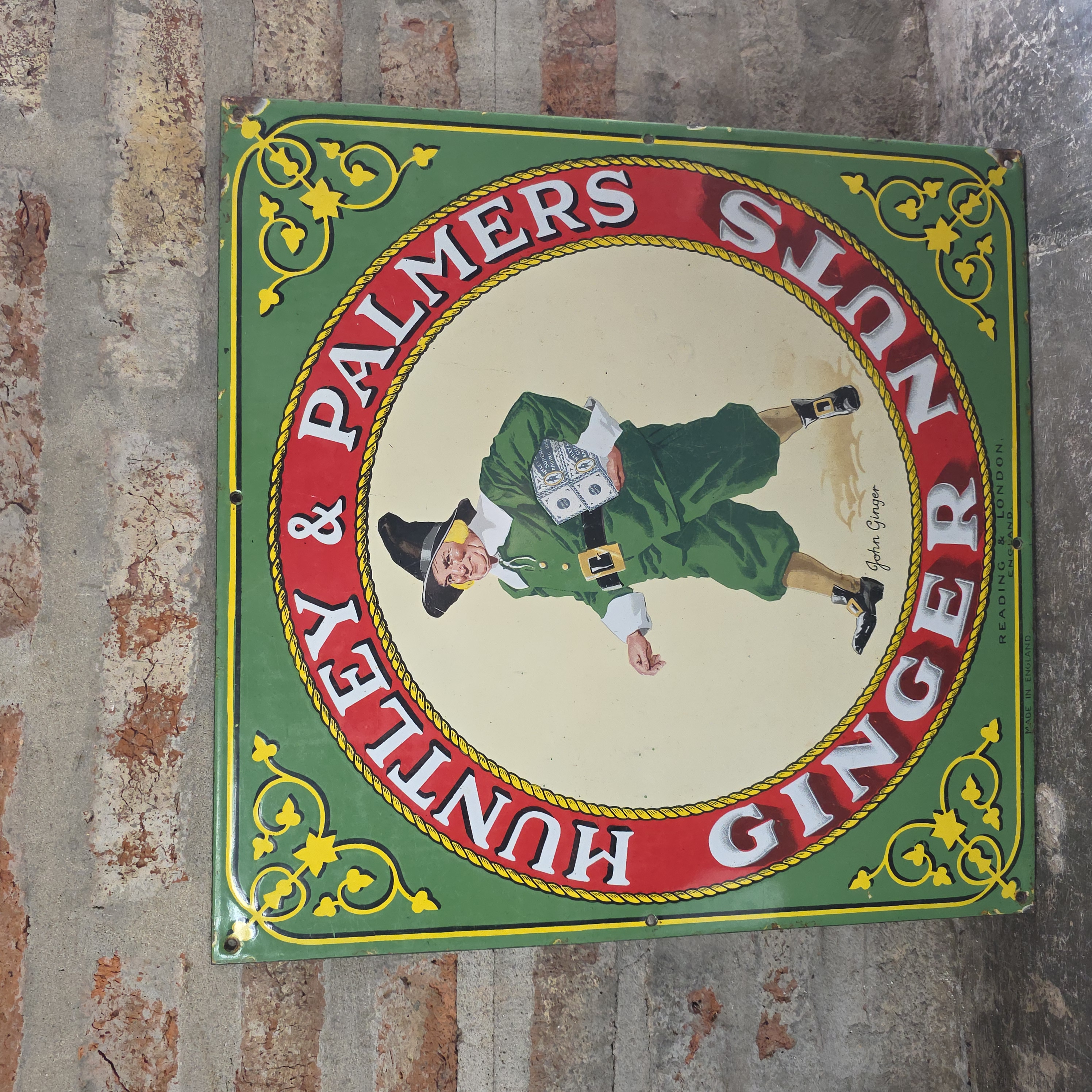 Old Original Enamel Porcelain Huntley & Palmers Ginger Nuts Sign