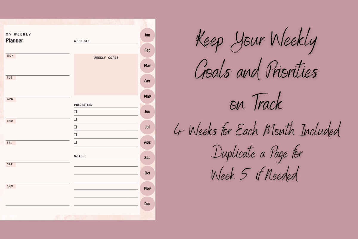 Simple Monthly Planner Template (Canva) with 200 Editable Elements + PNGs