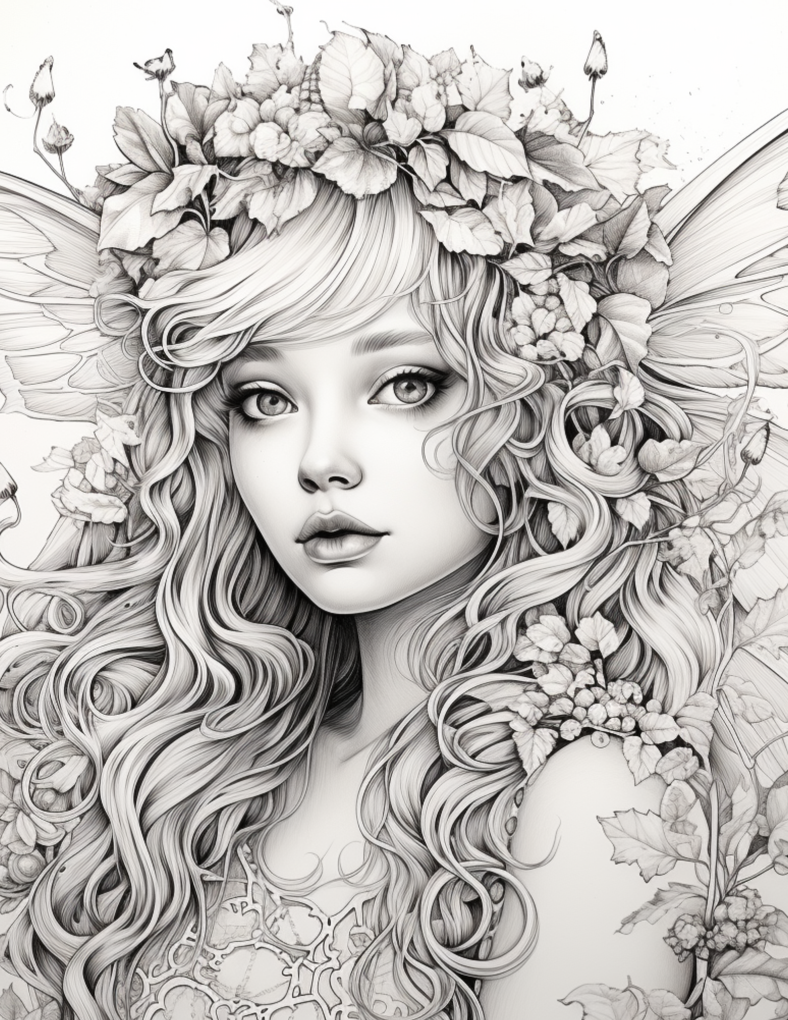 Fairy Fantasy Coloring Pages - Set of Intricate Line Art Designs (75 Images)