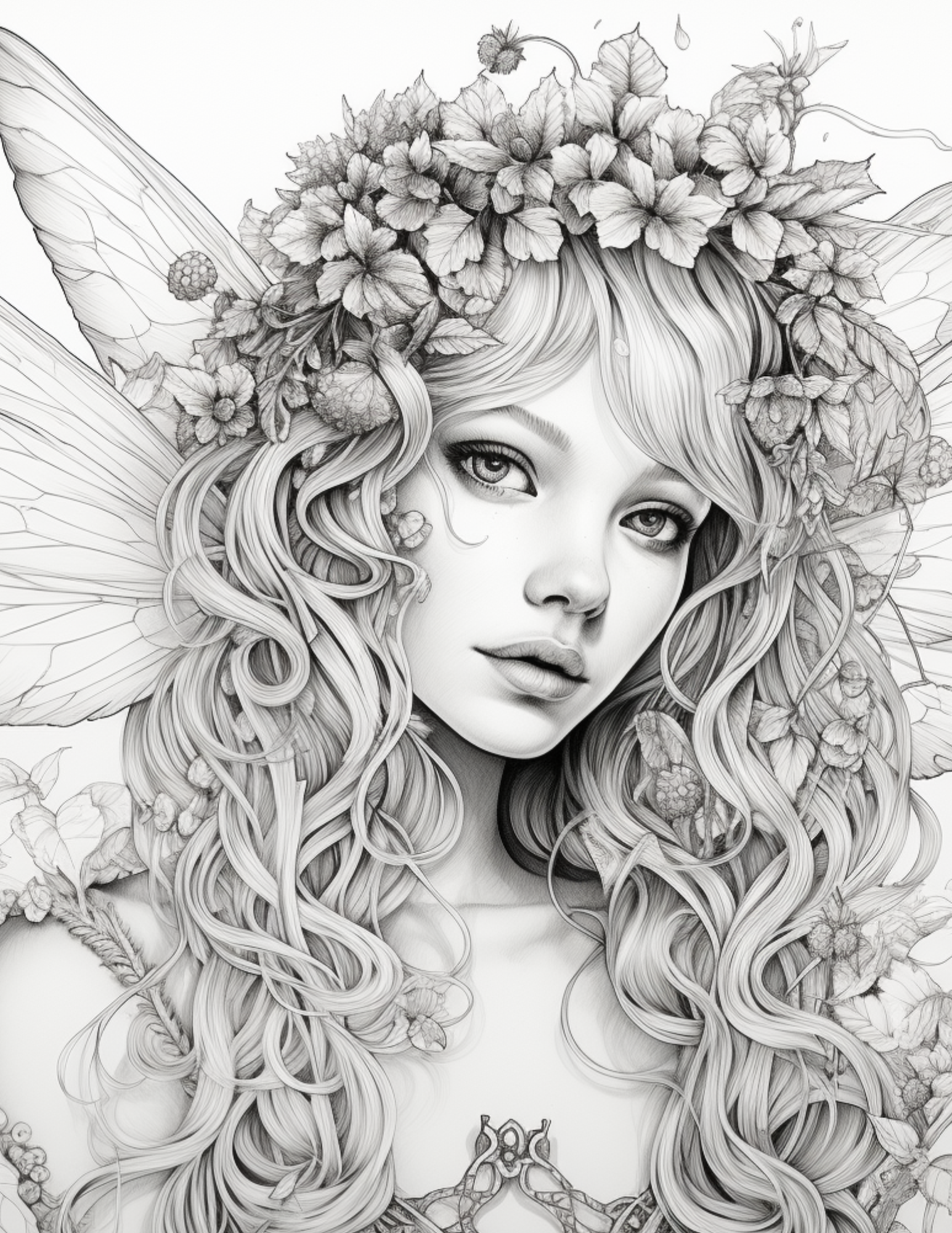 Fairy Fantasy Coloring Pages - Set of Intricate Line Art Designs (75 Images)