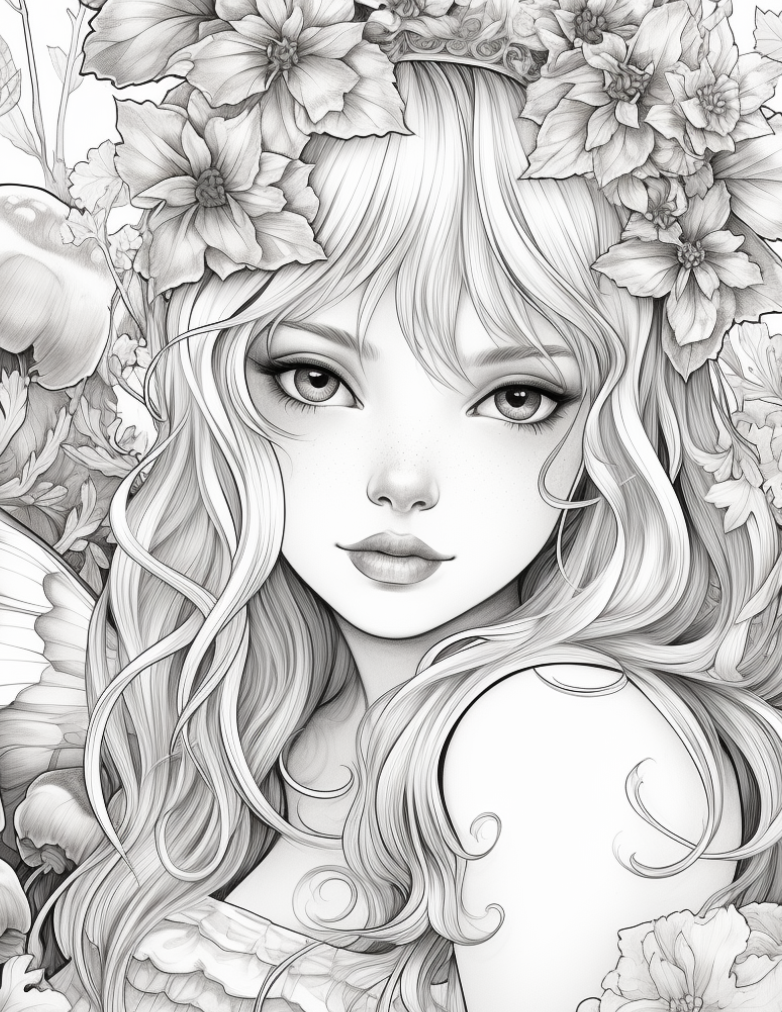 Fairy Fantasy Coloring Pages - Set of Intricate Line Art Designs (75 Images)