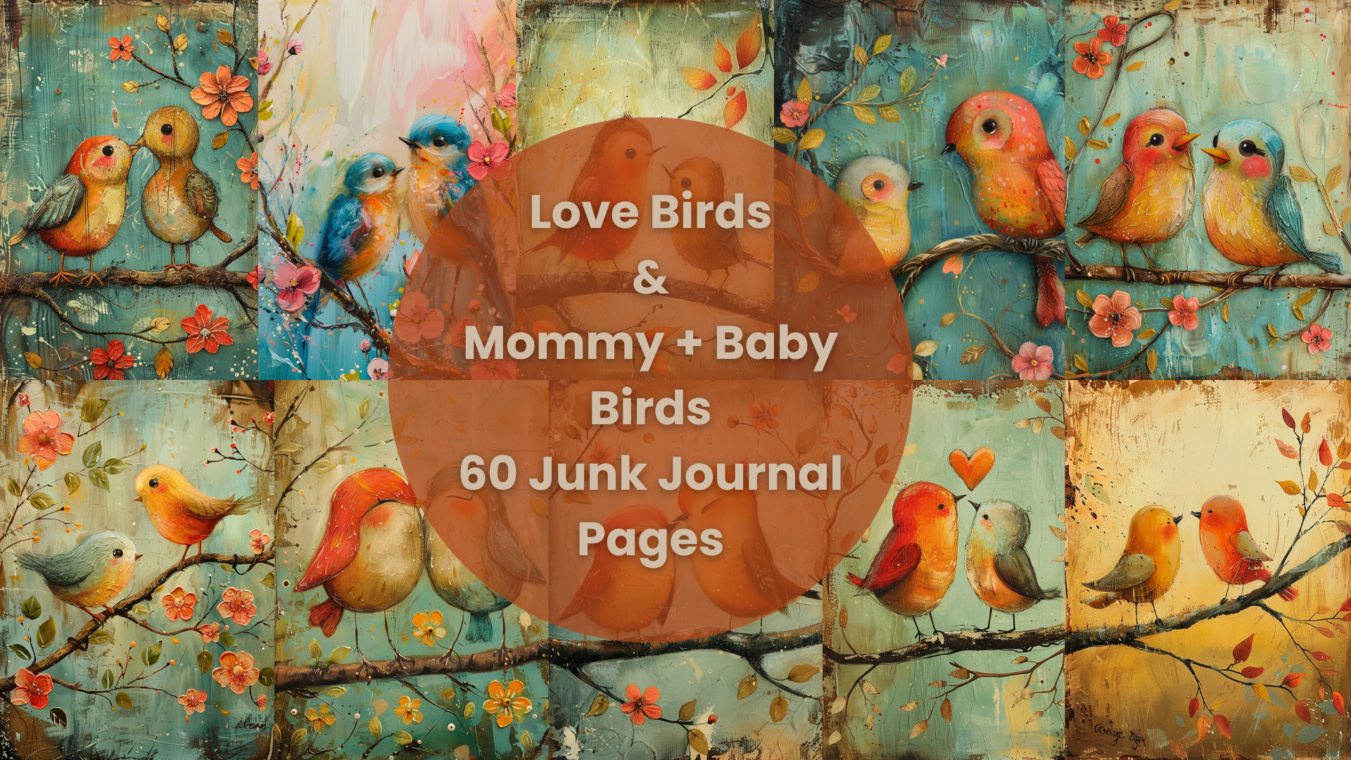 Sweet Love Bird Journal Pages - 60 Rustic Country-Style Junk Journal Pages with Mommy & Baby Bird Images - Digital Download for Creative Journaling, Scrapbooking, and Art Journals