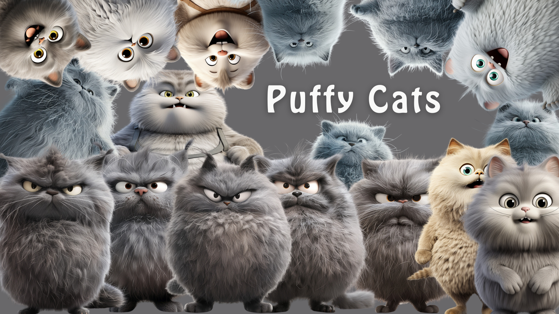 Puffy Cat PNGs - Set of 52 High-Resolution Clipart Images | Instant Download