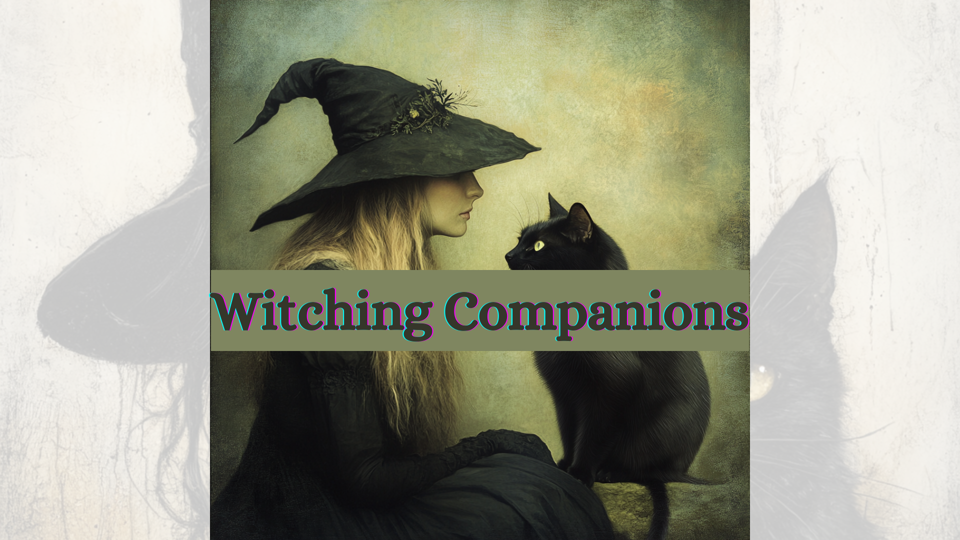 Witching Companions: 20 Enchanting Witches & Cat Familiars - Halloween PNG & JPG + Editable Canva Template