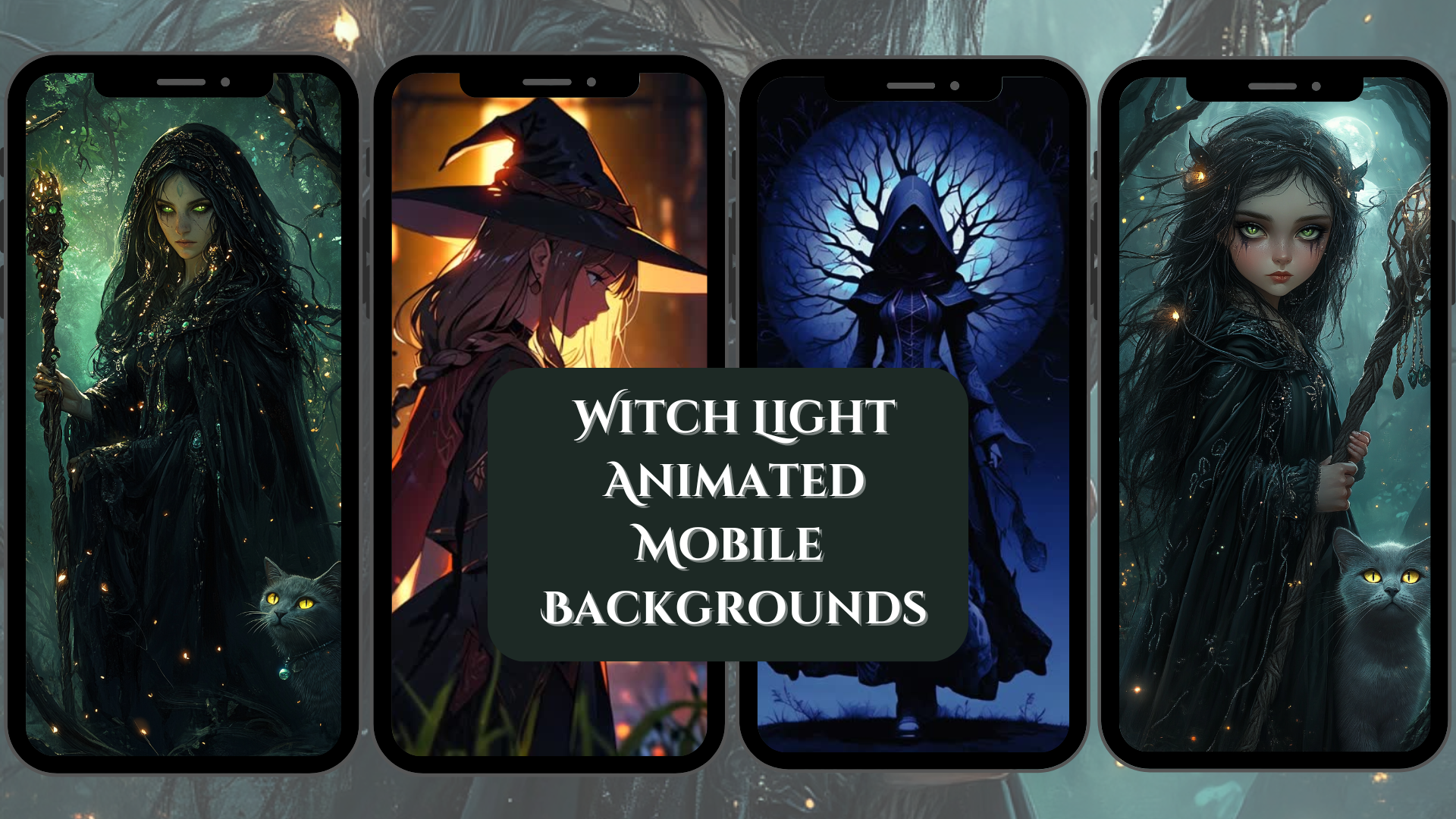 Witch Light Mobile Animated Backgrounds - Set of 4 Mystical Witch-Themed Phone Wallpapers