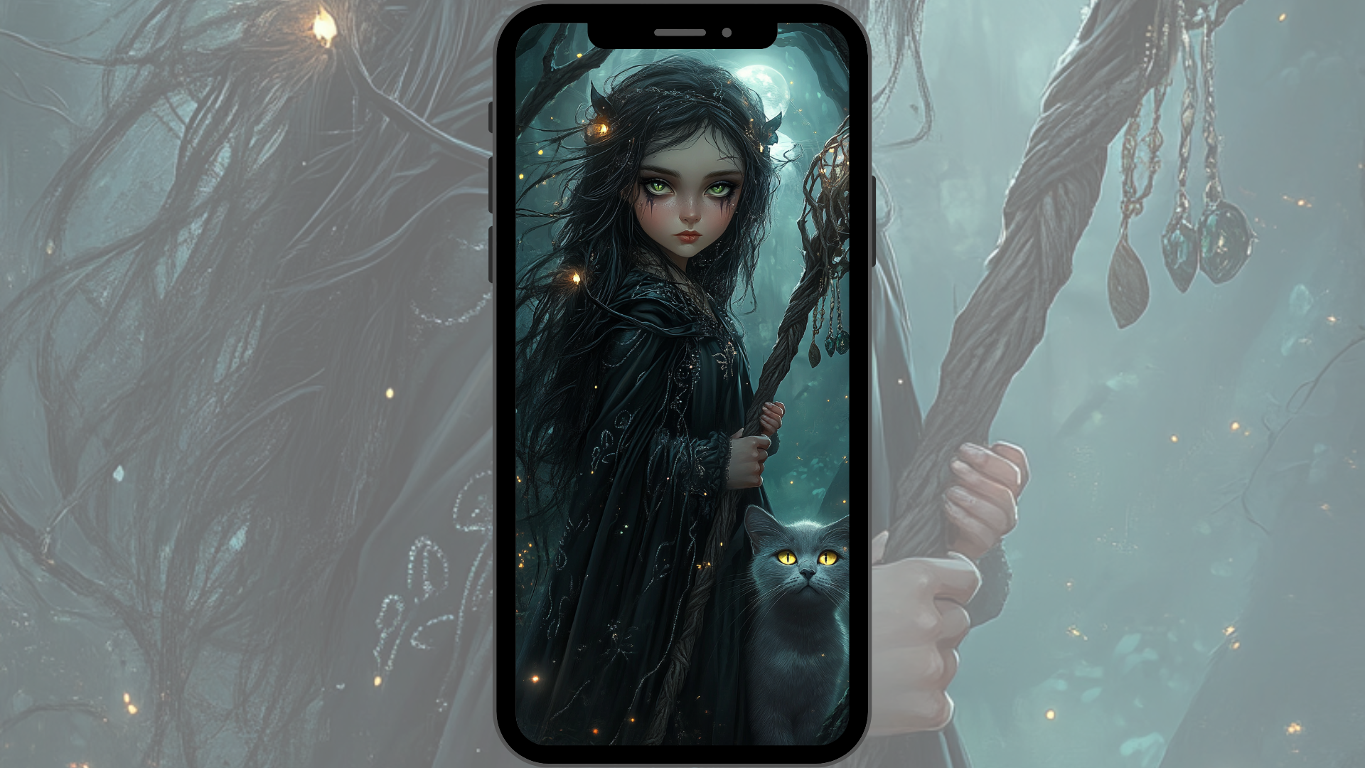 Witch Light Mobile Animated Backgrounds - Set of 4 Mystical Witch-Themed Phone Wallpapers