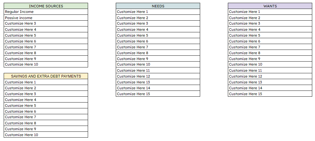 50/30/20 Budget Planning Template