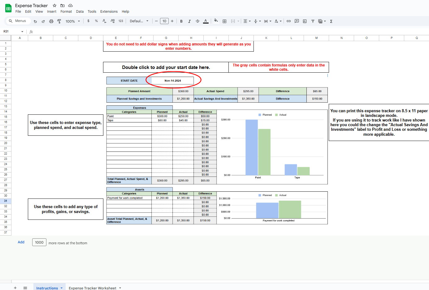 Expense Tracker Spreadsheet