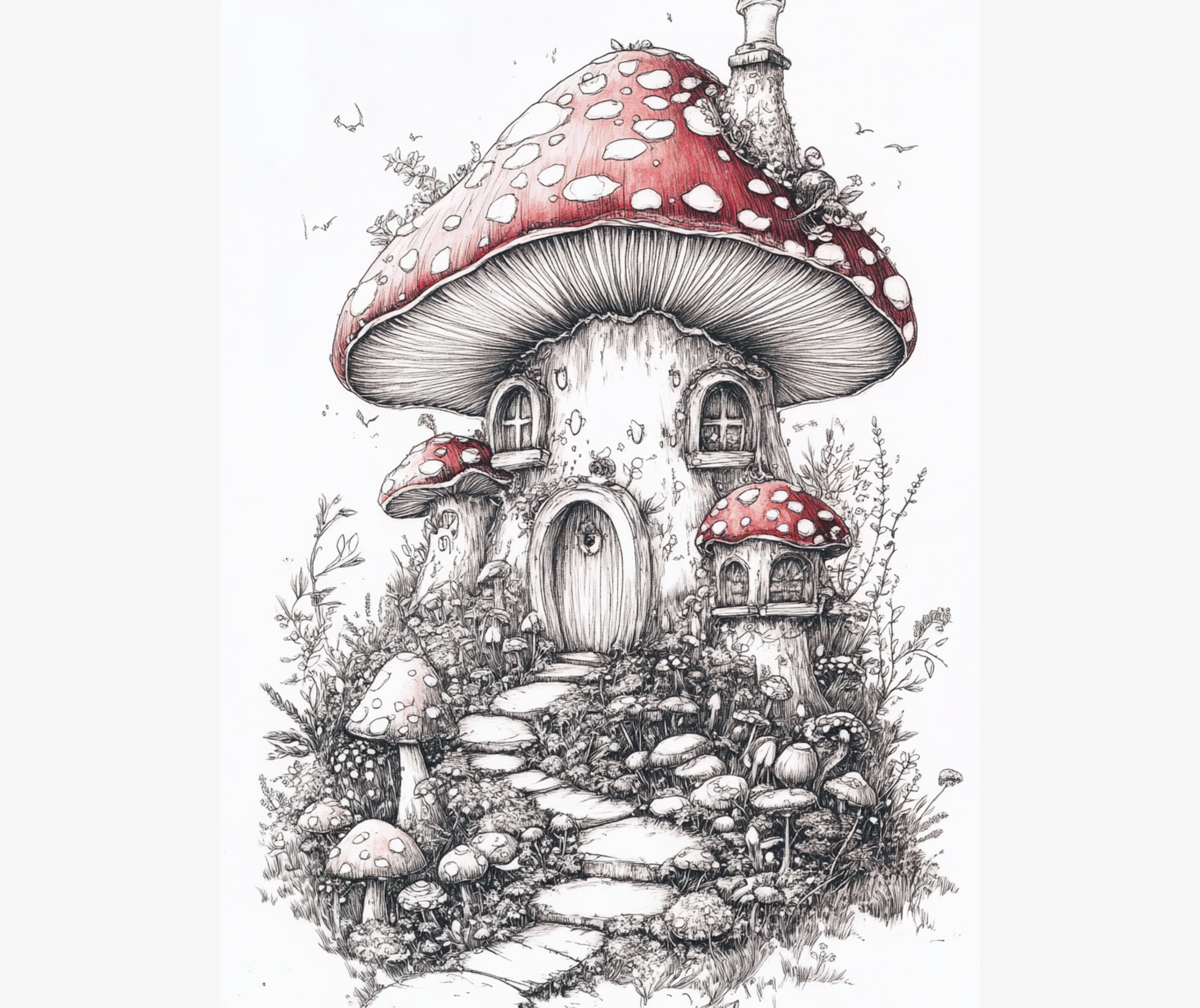 Whimsical Mushroom Cottage Coloring Pages