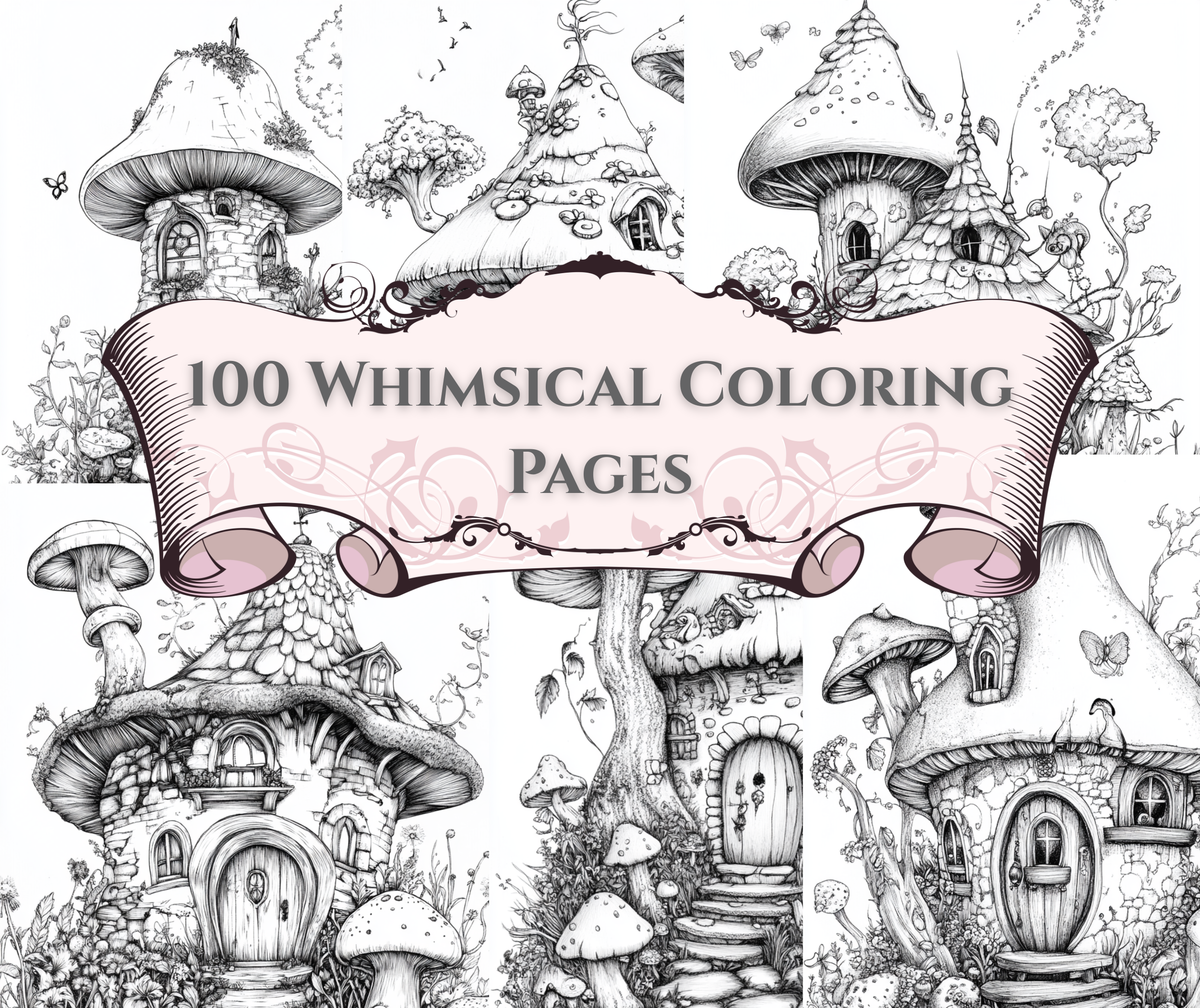 Whimsical Mushroom Cottage Coloring Pages