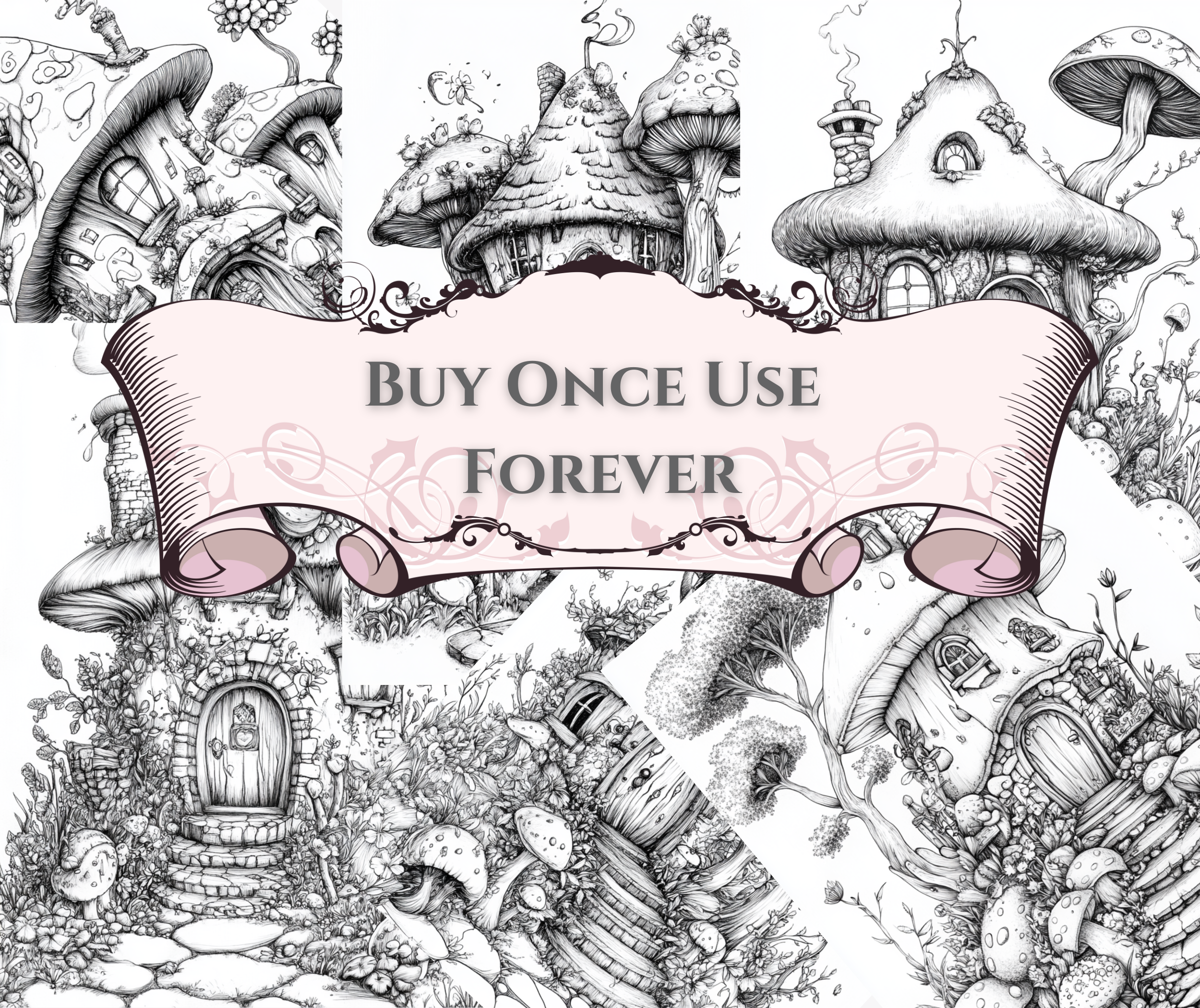 Whimsical Mushroom Cottage Coloring Pages